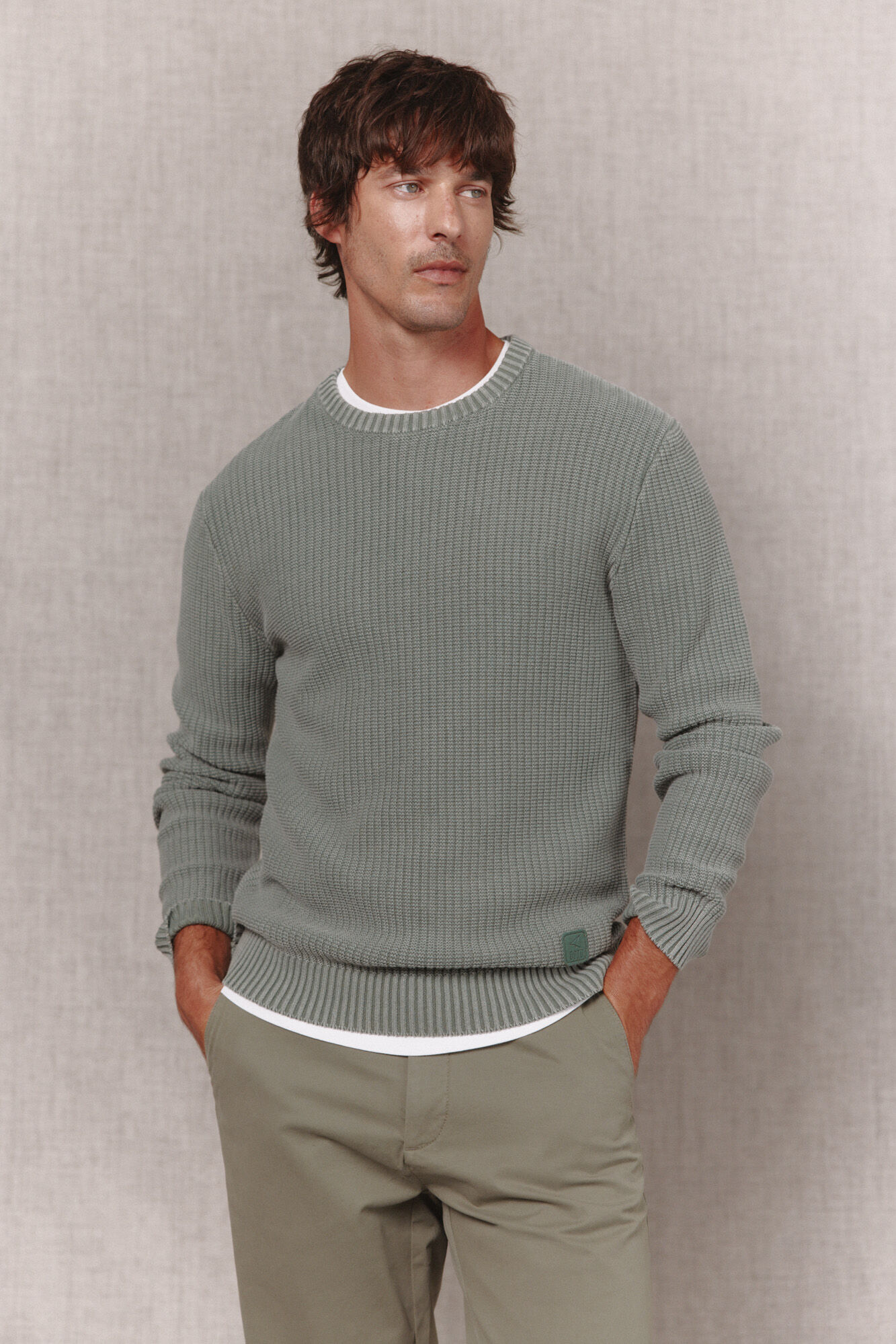 OOTO Round neck washed cotton purl knit jumper