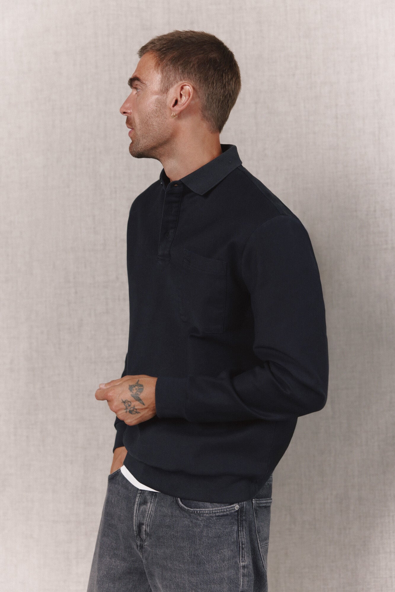 OOTO Sweatshirt gola polo Cinzento
