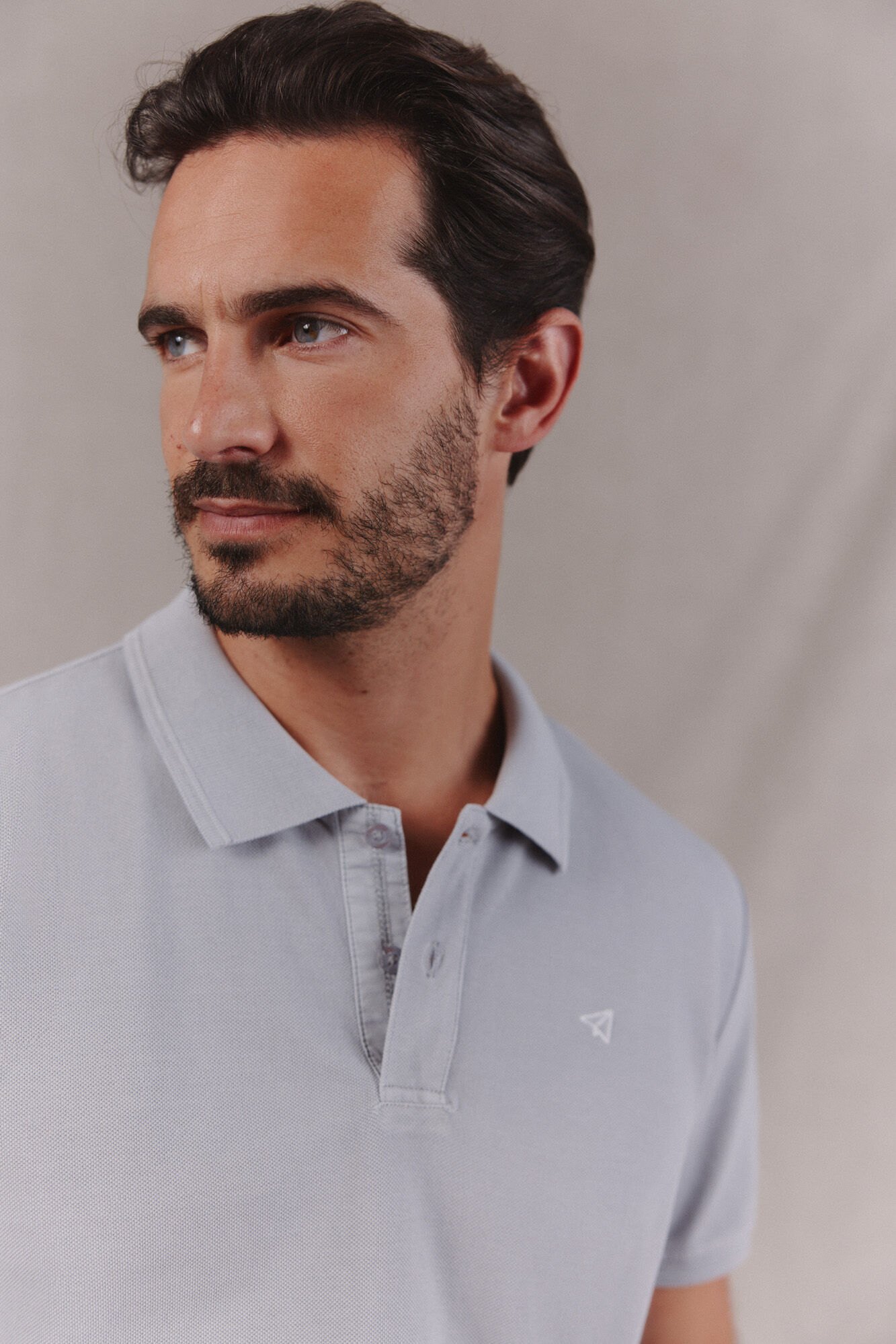 OOTO Washed piqu&eacute; polo shirt with embroidered plane Grey