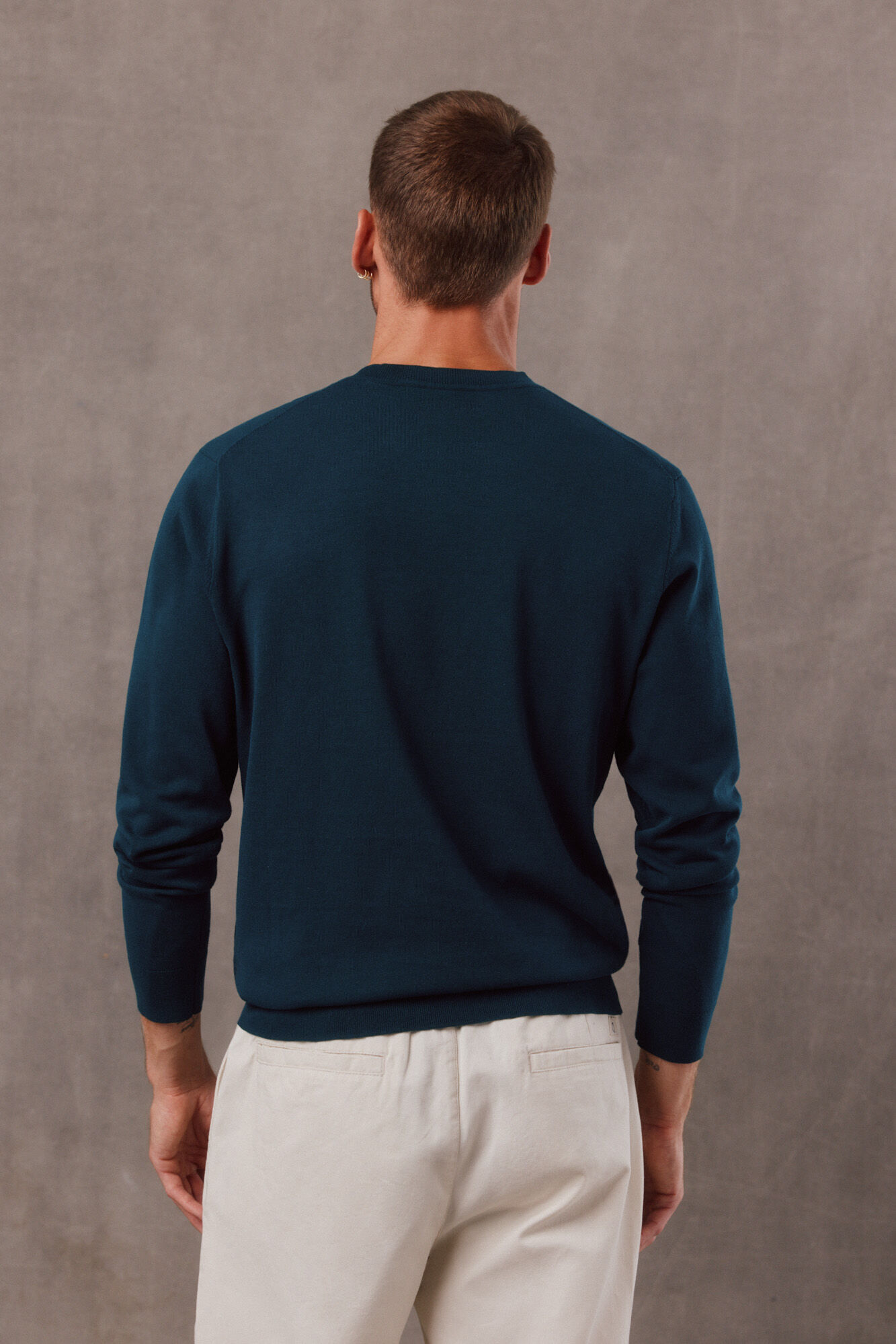 OOTO Camisola de algod&atilde;o mercerizado gola caixa Azul