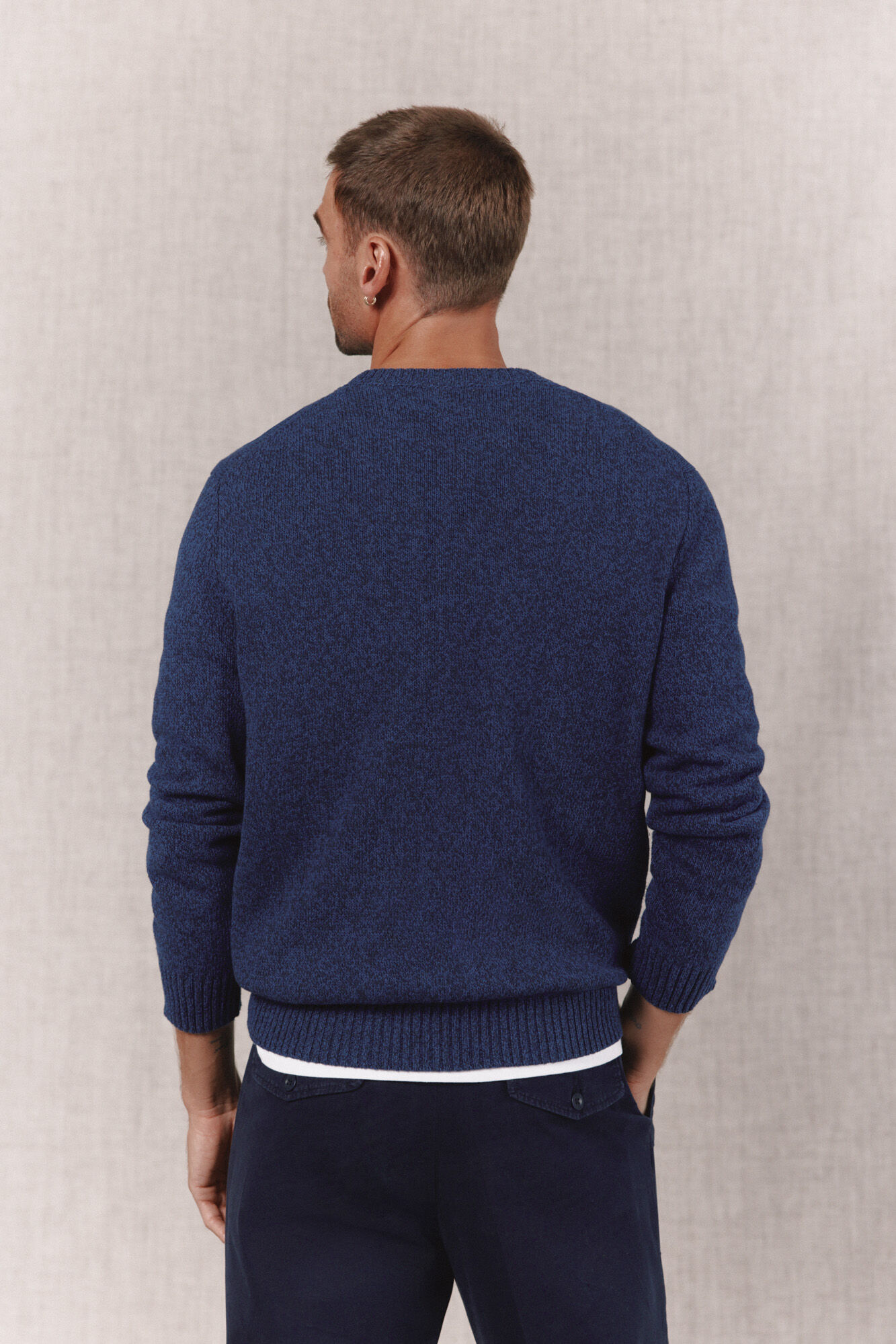 OOTO Camisola de malha de algod&atilde;o torcido com gola redonda Azul