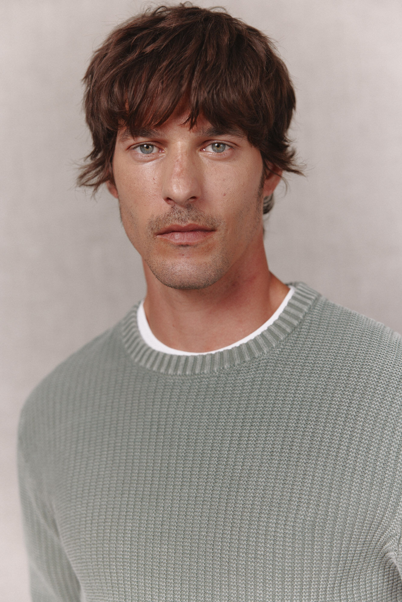 OOTO Round neck washed cotton purl knit jumper Kaki