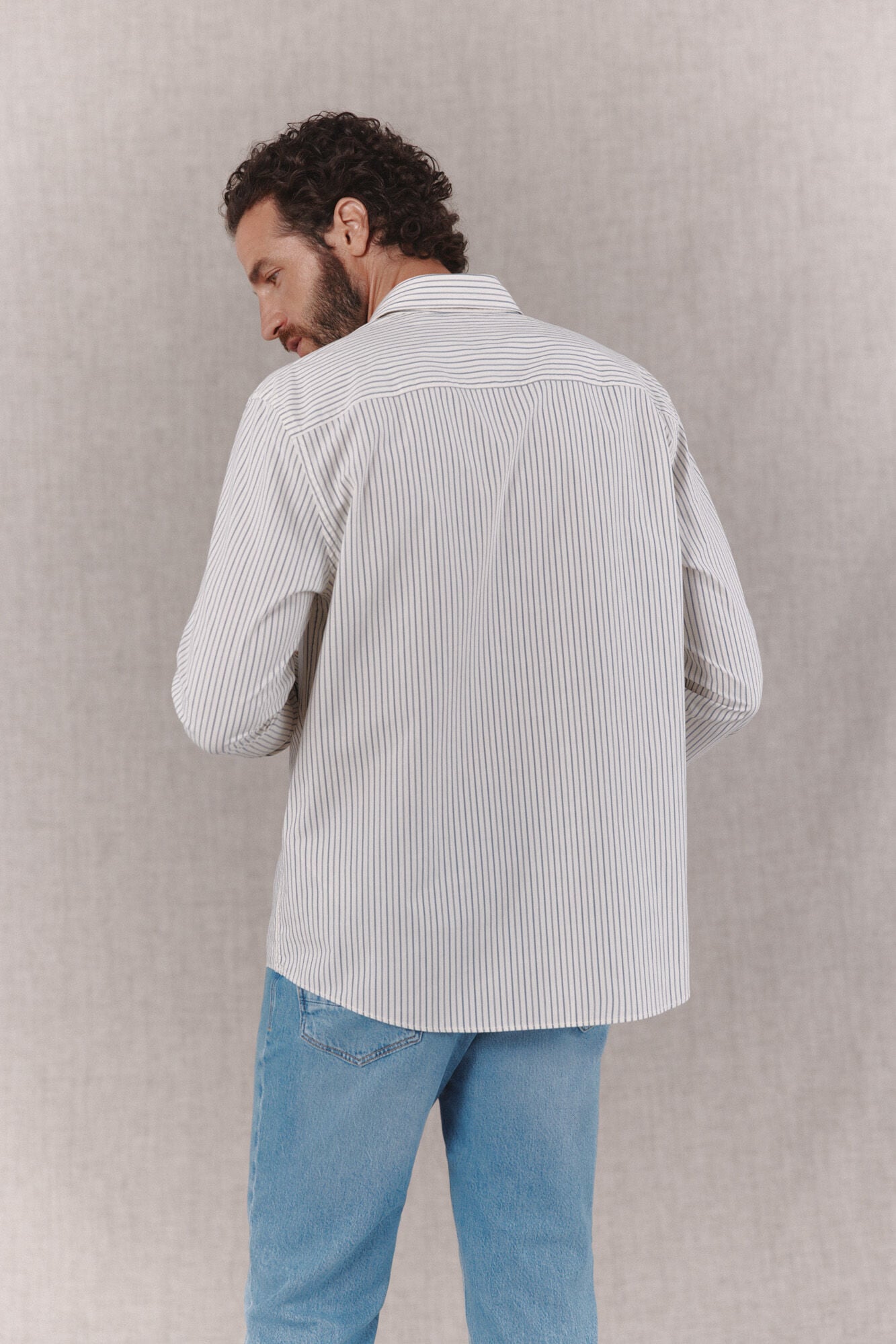 OOTO Camisa de popelina &agrave;s riscas de manga comprida Azul
