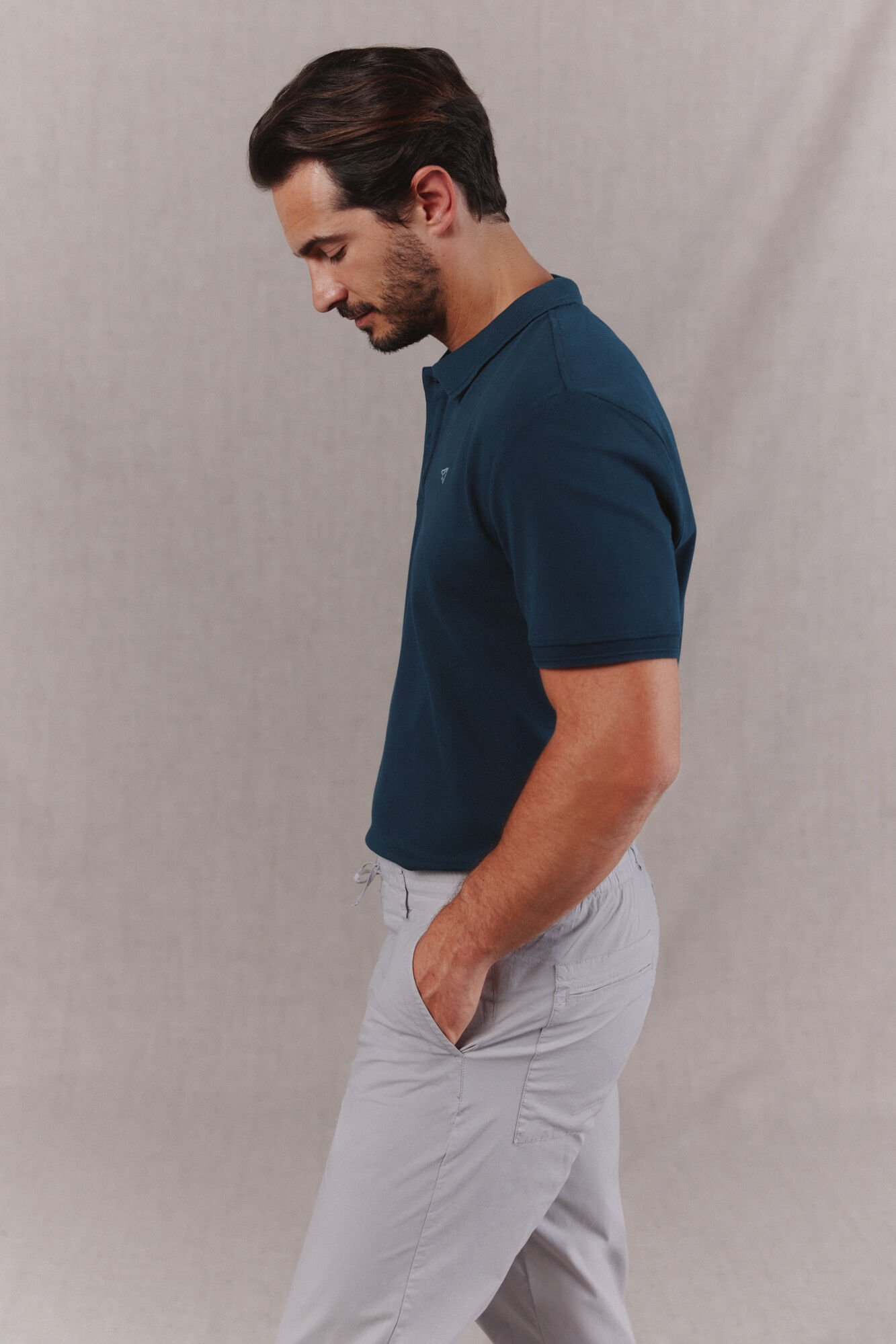 OOTO Washed piqu&eacute; polo shirt with embroidered plane Blue