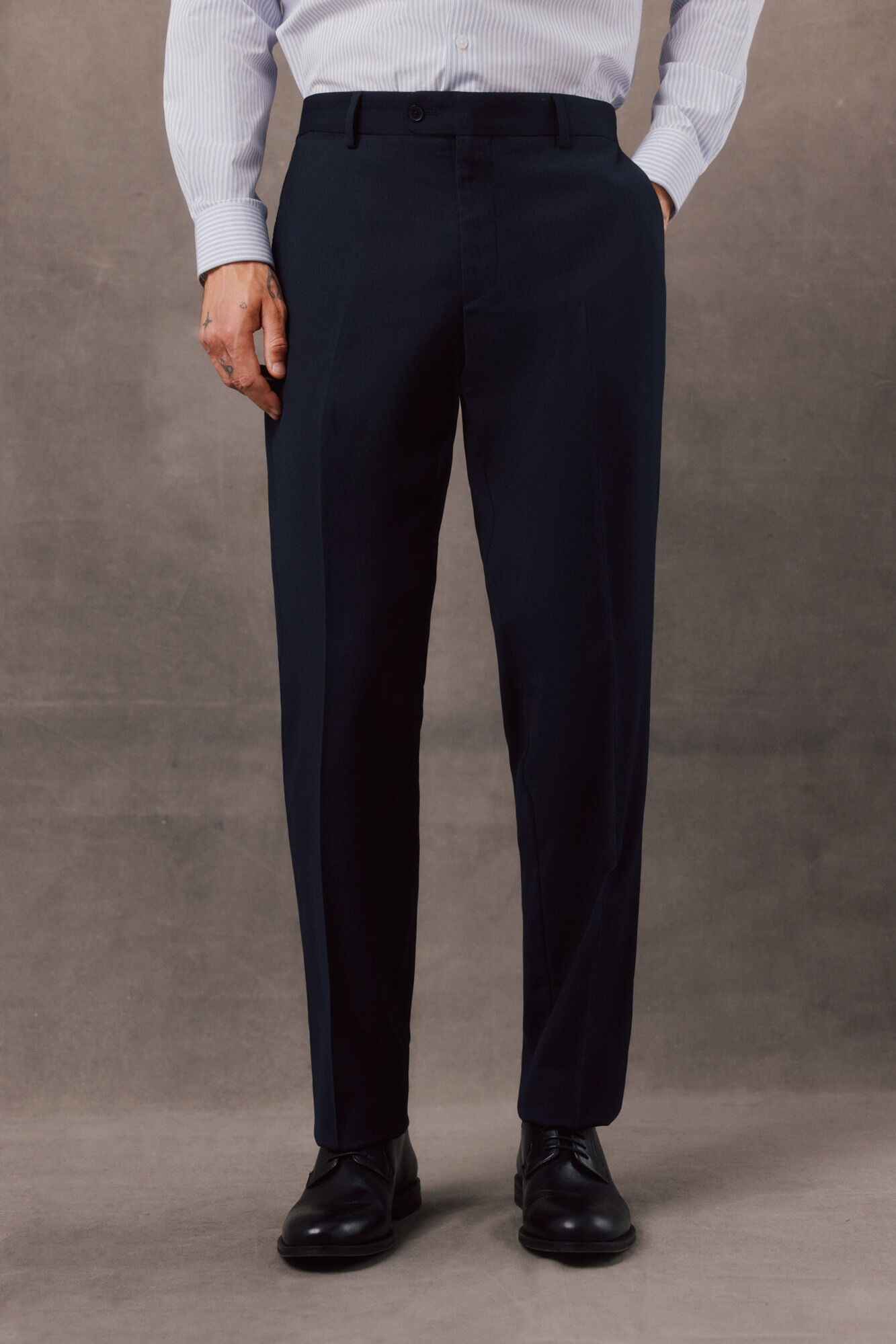 OOTO Navy herringbone tailored trousers