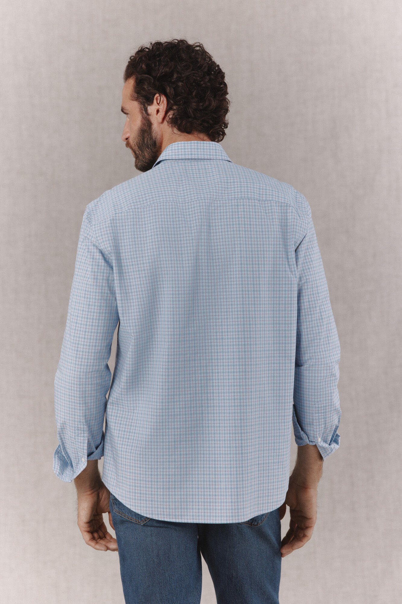 OOTO Plaid poplin long sleeve shirt Blue