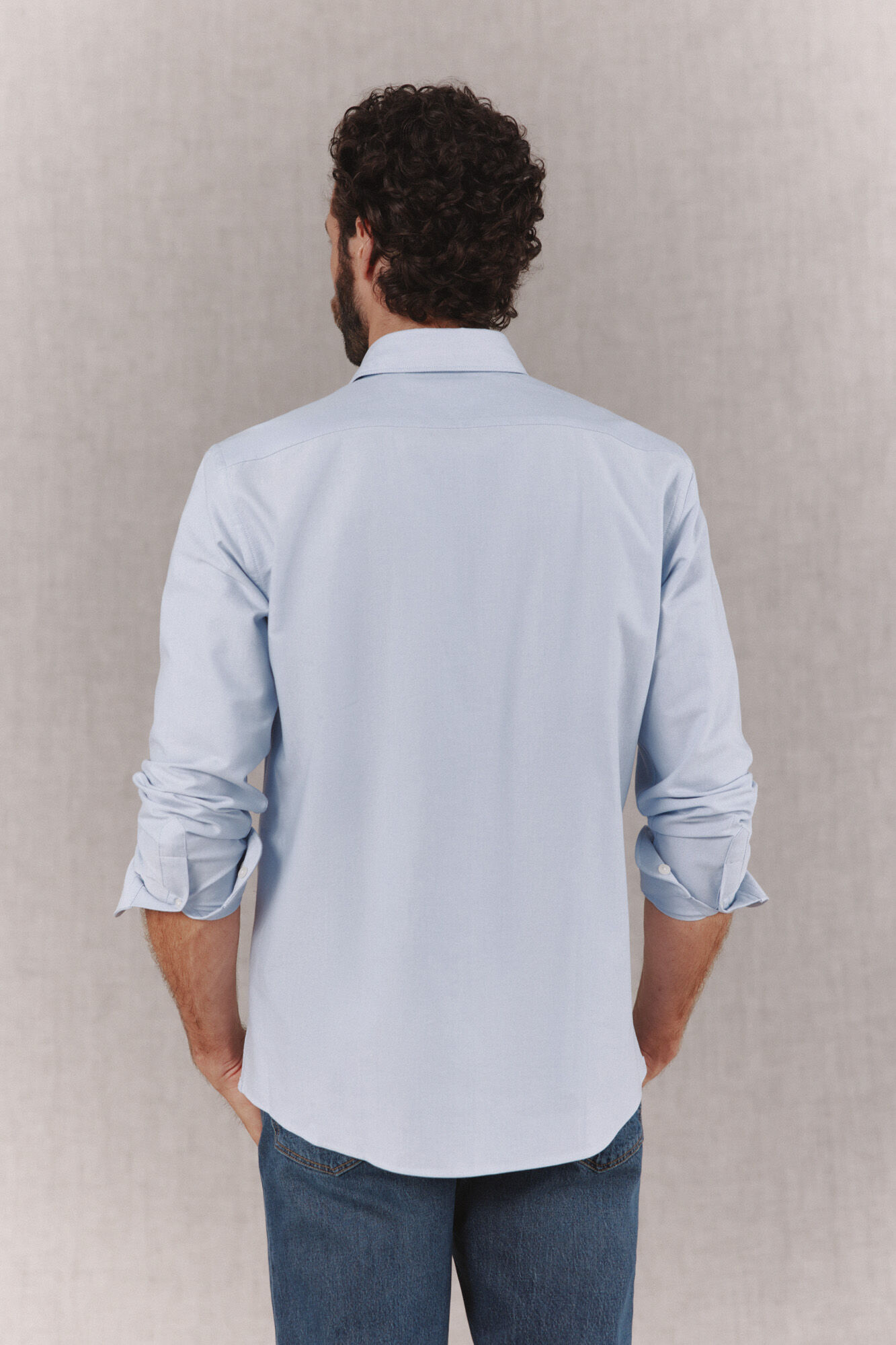 OOTO Camisa oxford lisa de manga comprida Azul