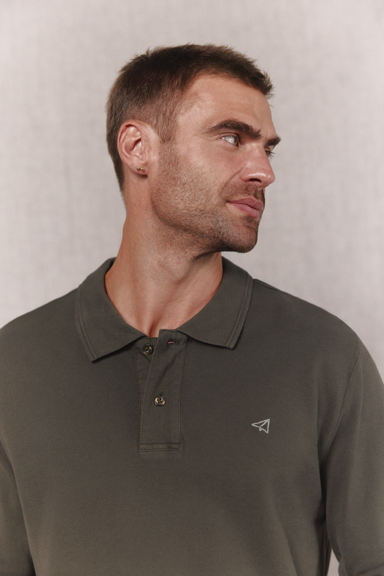 OOTO Piqu&eacute; long sleeve polo shirt Kaki