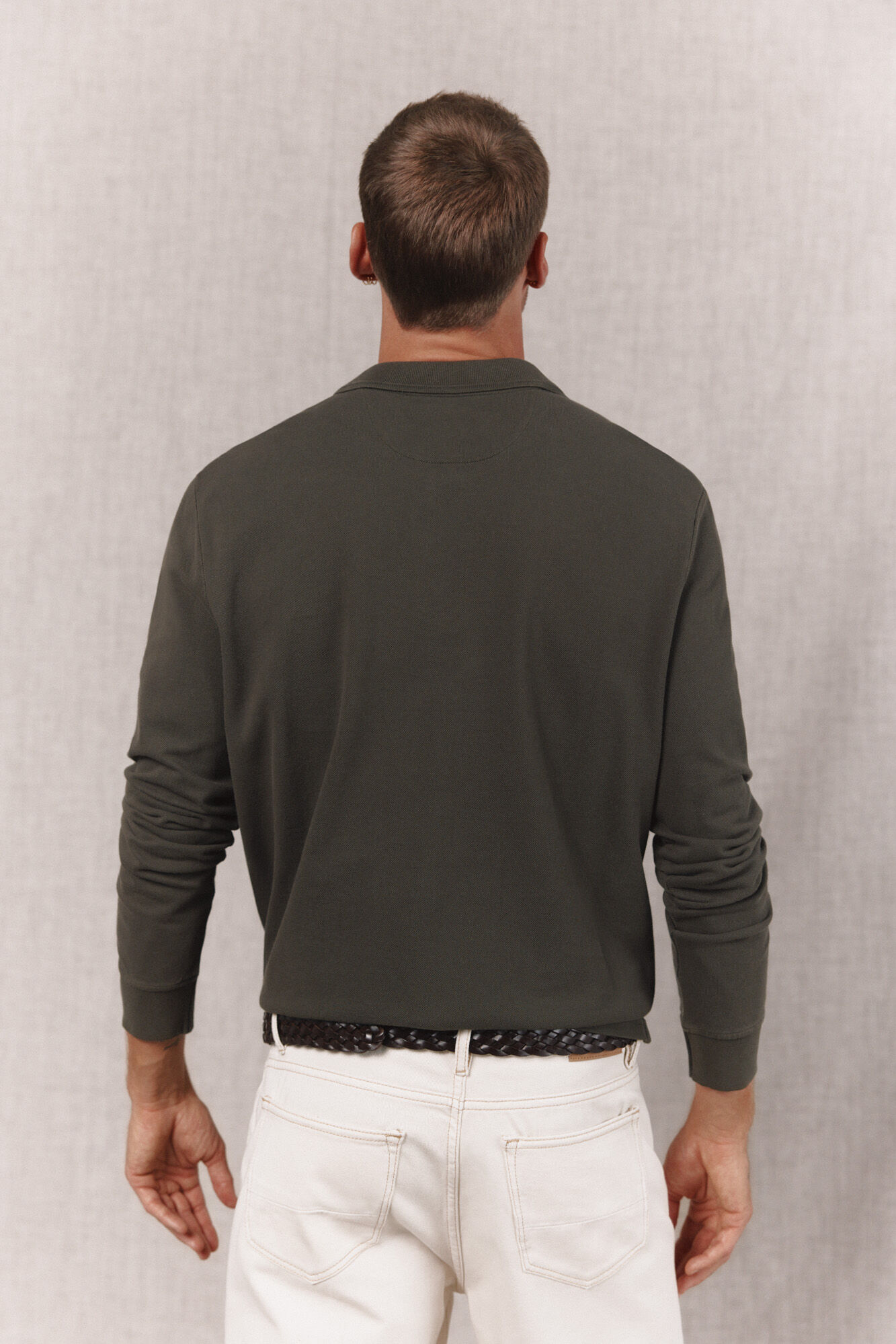 OOTO Piqu&eacute; long sleeve polo shirt Kaki