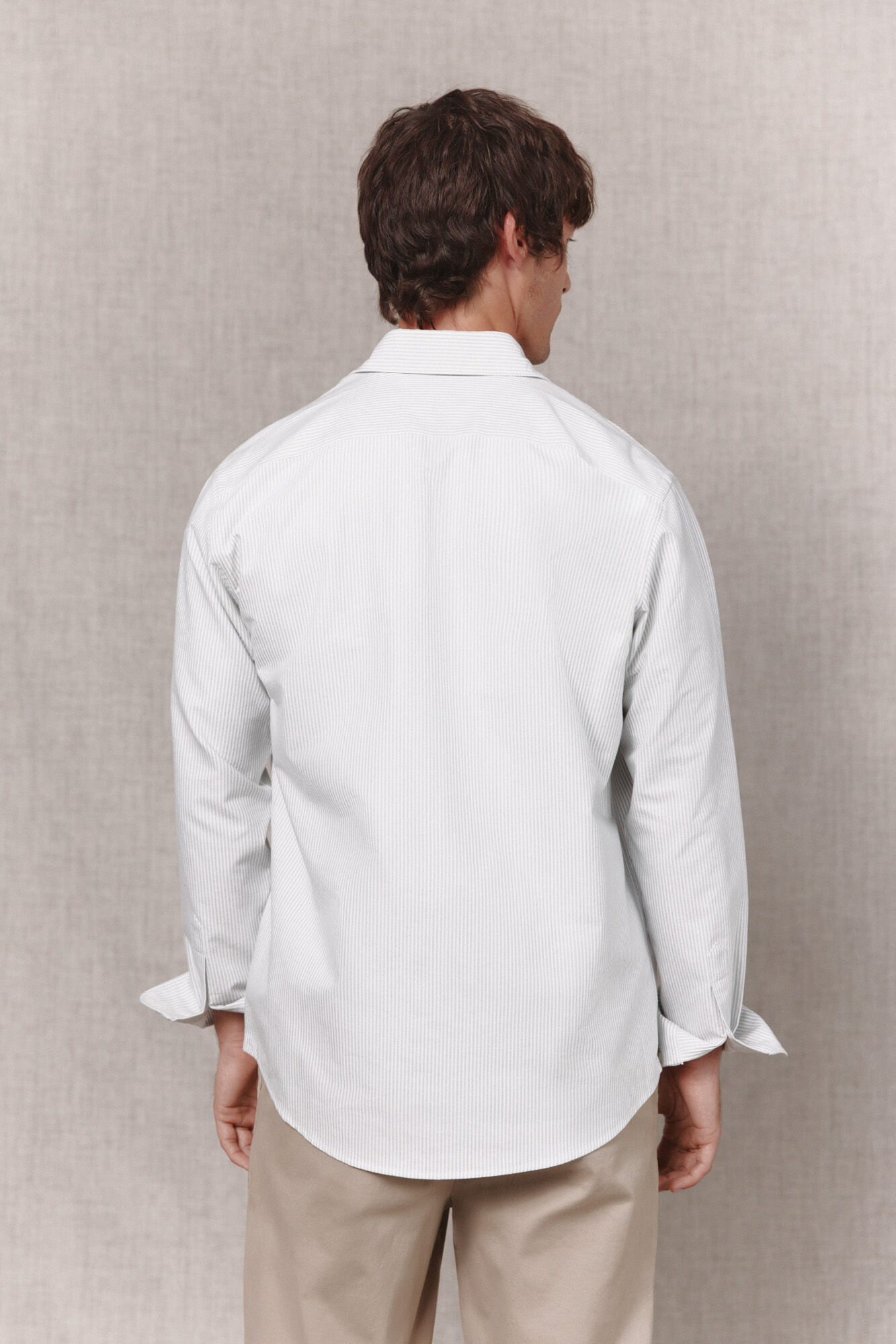 OOTO Camisa raya candela oxford manga larga Kaki