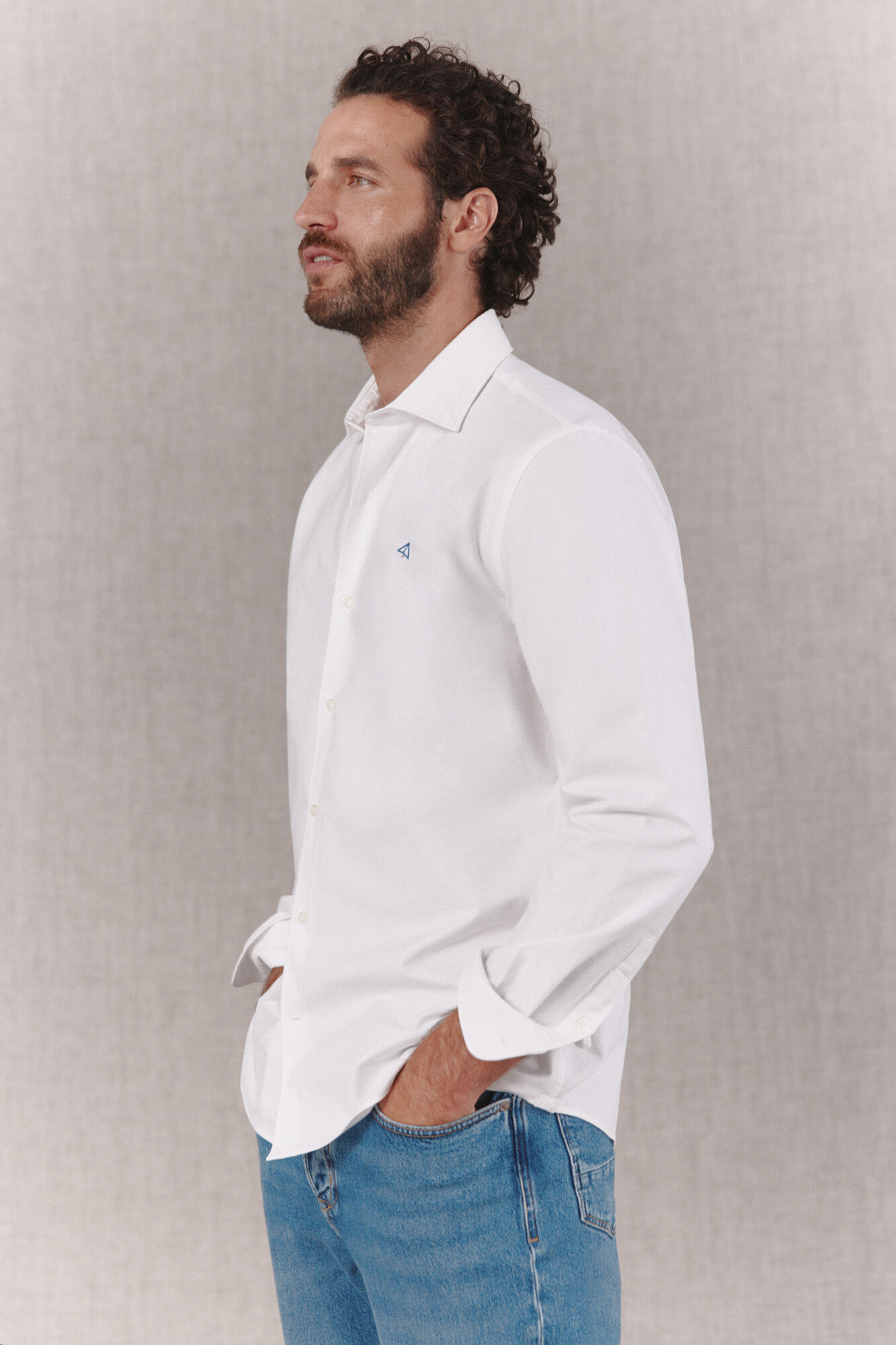 OOTO Camisa oxford lisa de manga comprida Branco