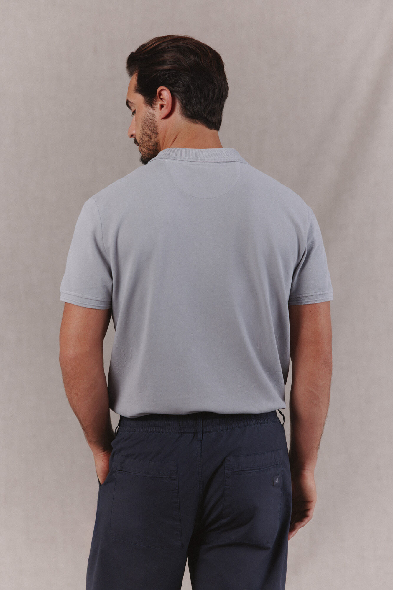 OOTO Washed piqu&eacute; polo shirt with embroidered plane Grey