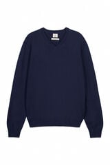 OOTO Camisola de algod&atilde;o b&aacute;sica com decote em bico Azul
