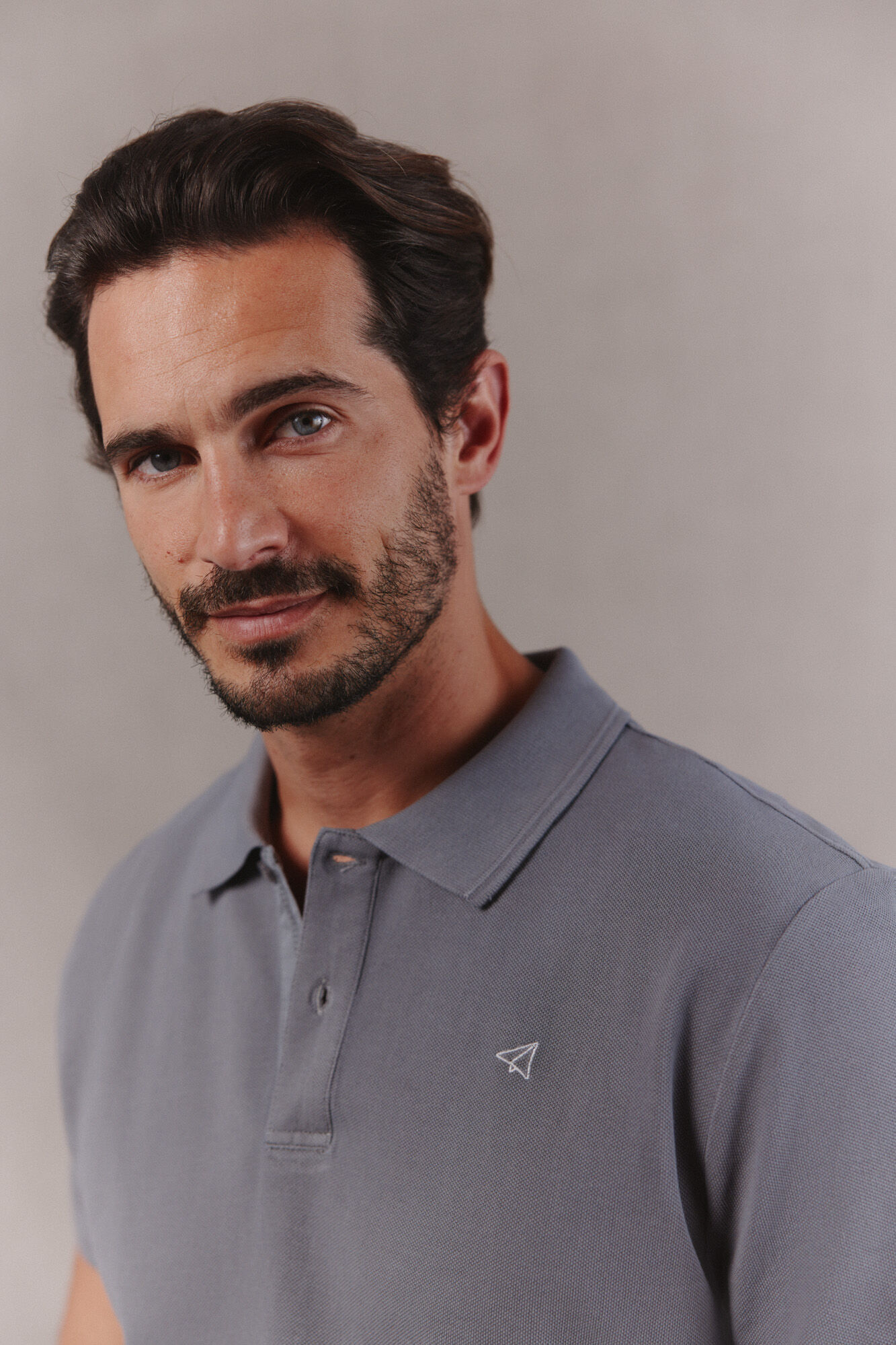 OOTO Washed piqu&eacute; polo shirt with embroidered plane Grey