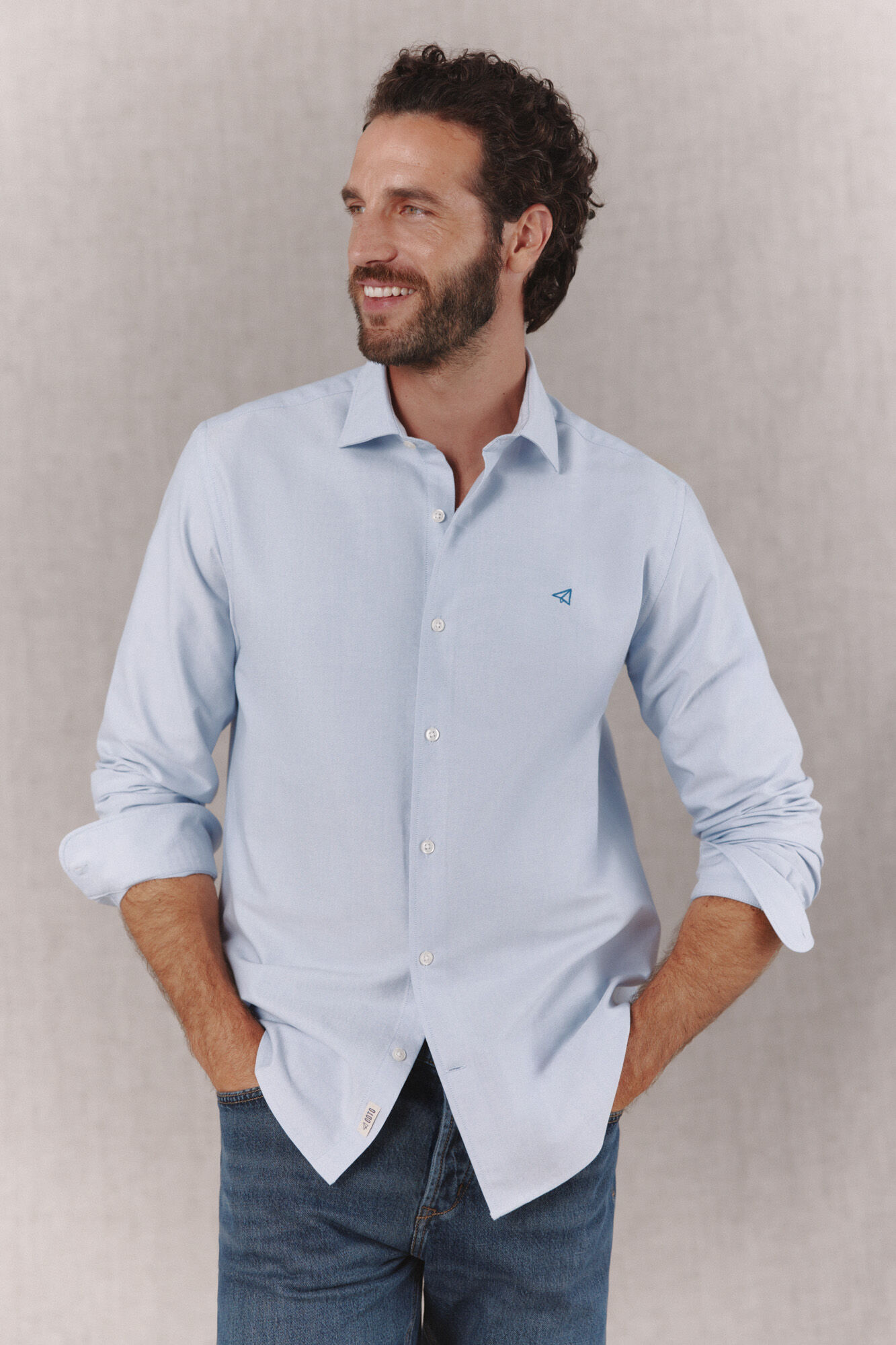 OOTO Camisa oxford lisa manga larga Azul