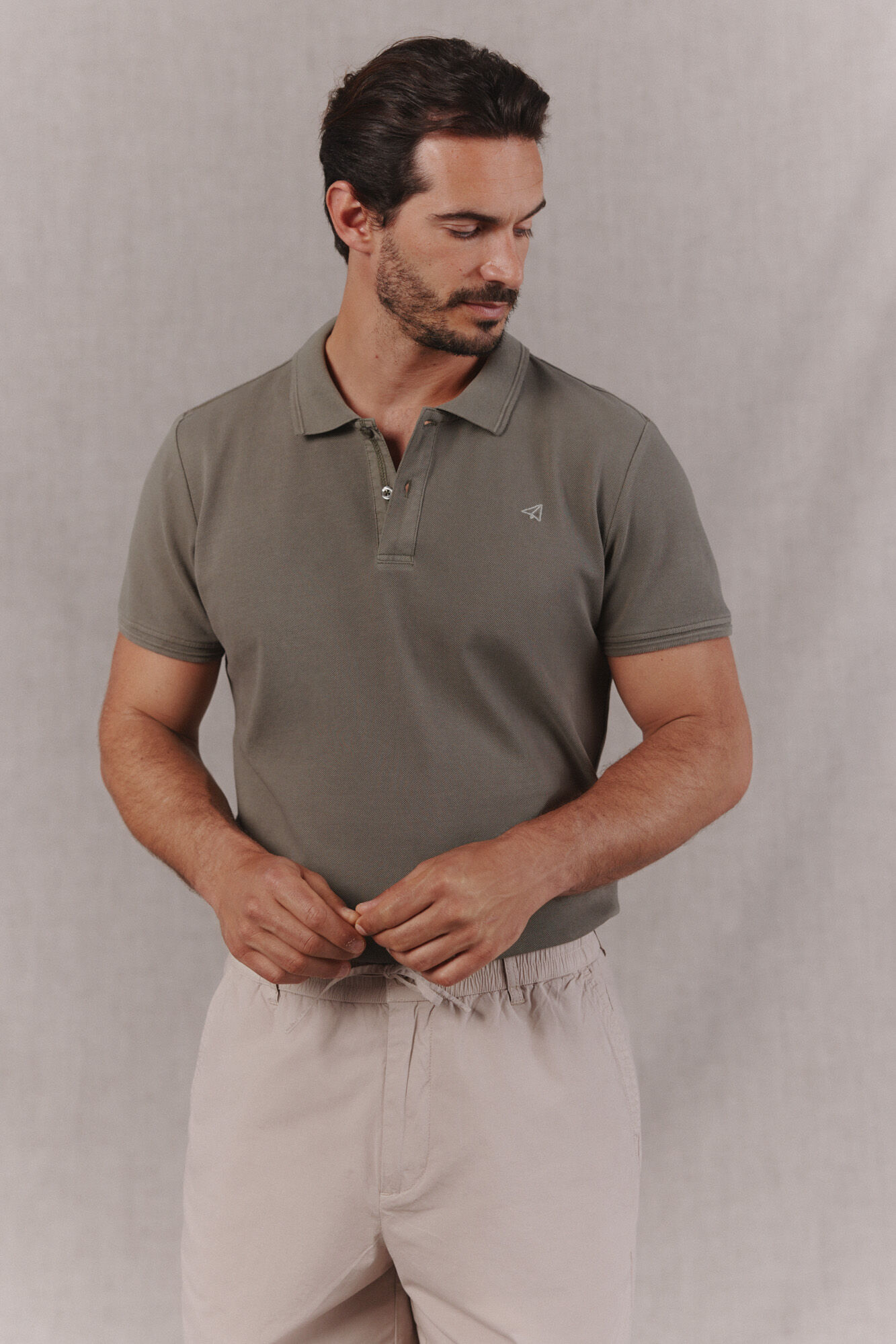 OOTO Washed piqu&eacute; polo shirt with embroidered plane