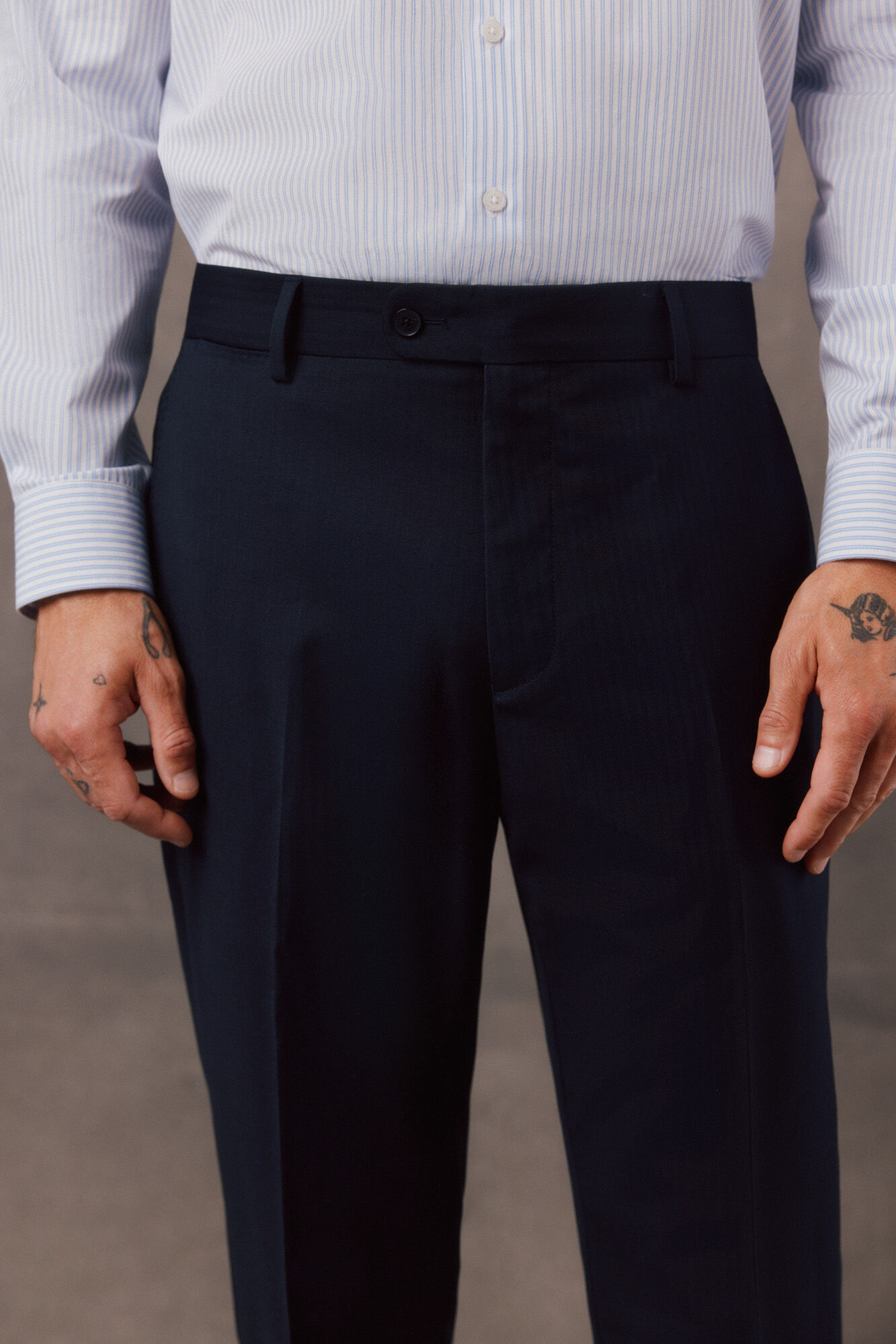 OOTO Navy herringbone tailored trousers Navy