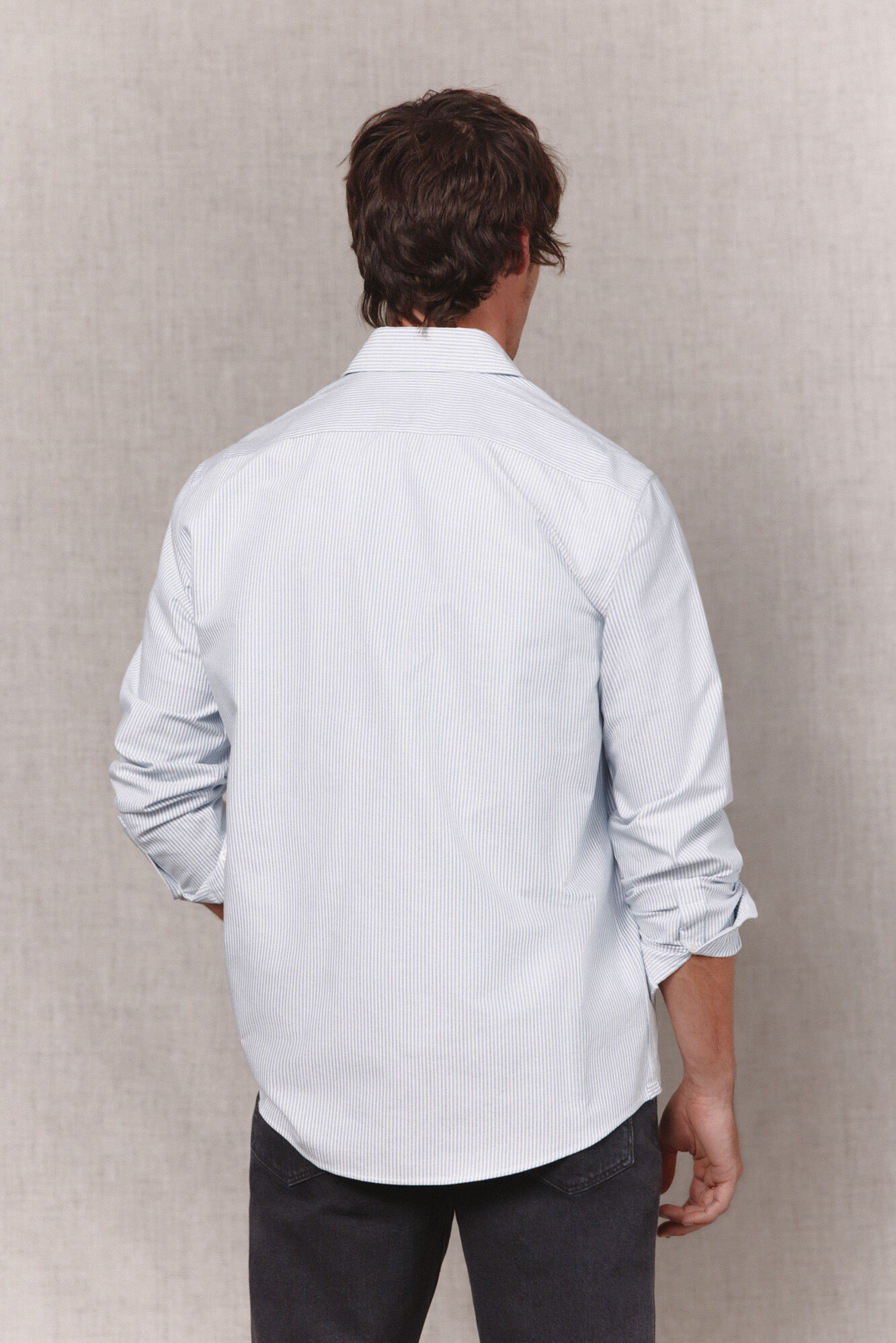 OOTO Camisa raya candela oxford manga larga Azul
