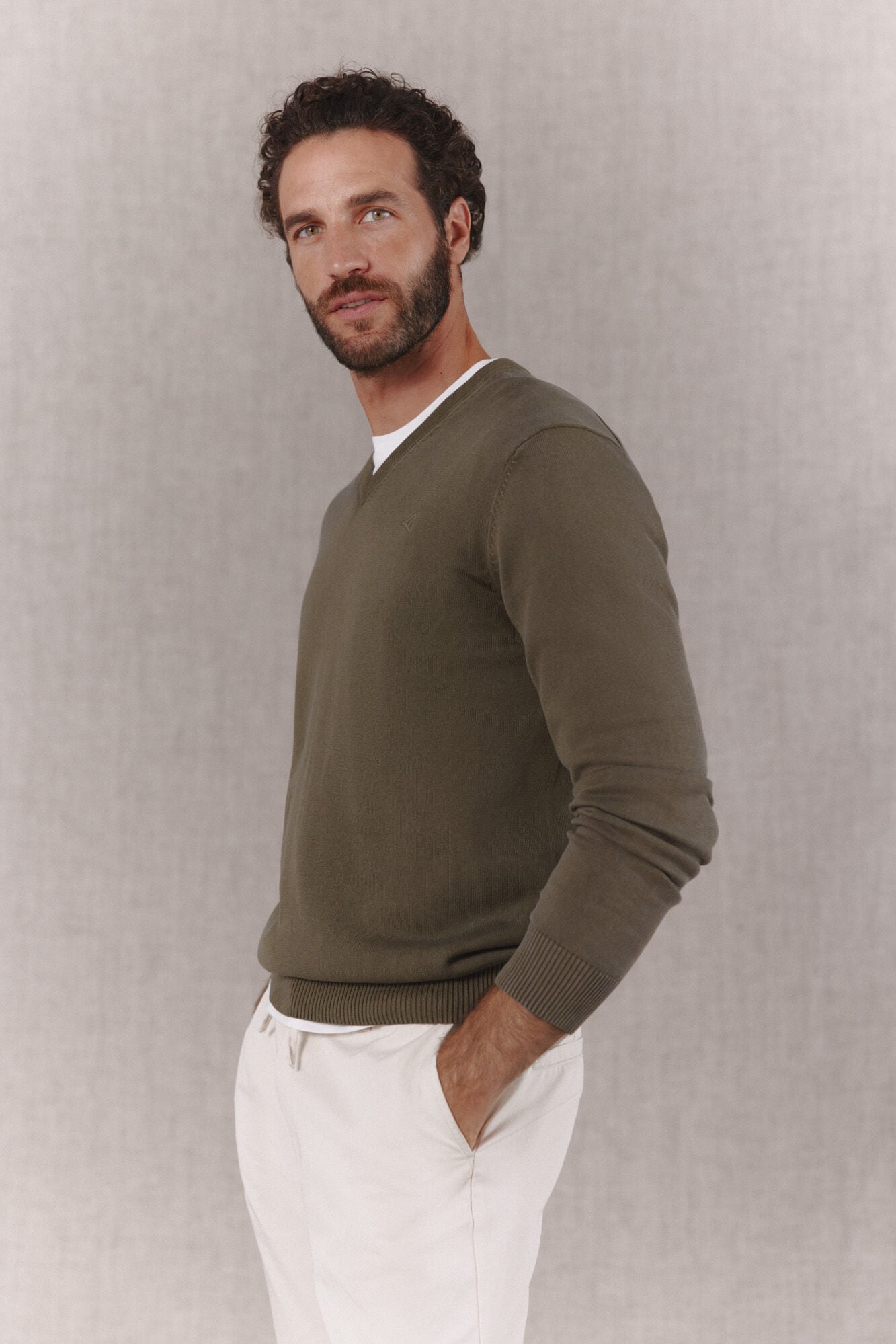 OOTO Camisola de algod&atilde;o b&aacute;sica com decote em bico Verde