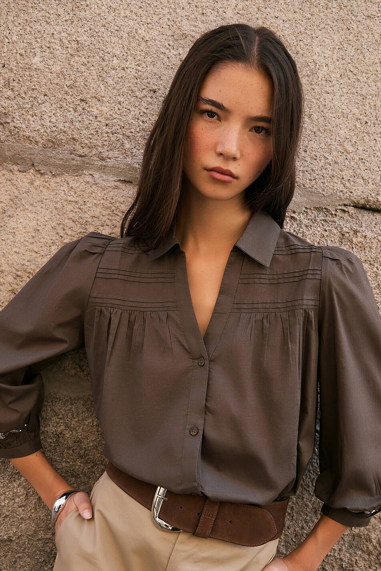 Pedro del Hierro Plain wide embroidered blouse