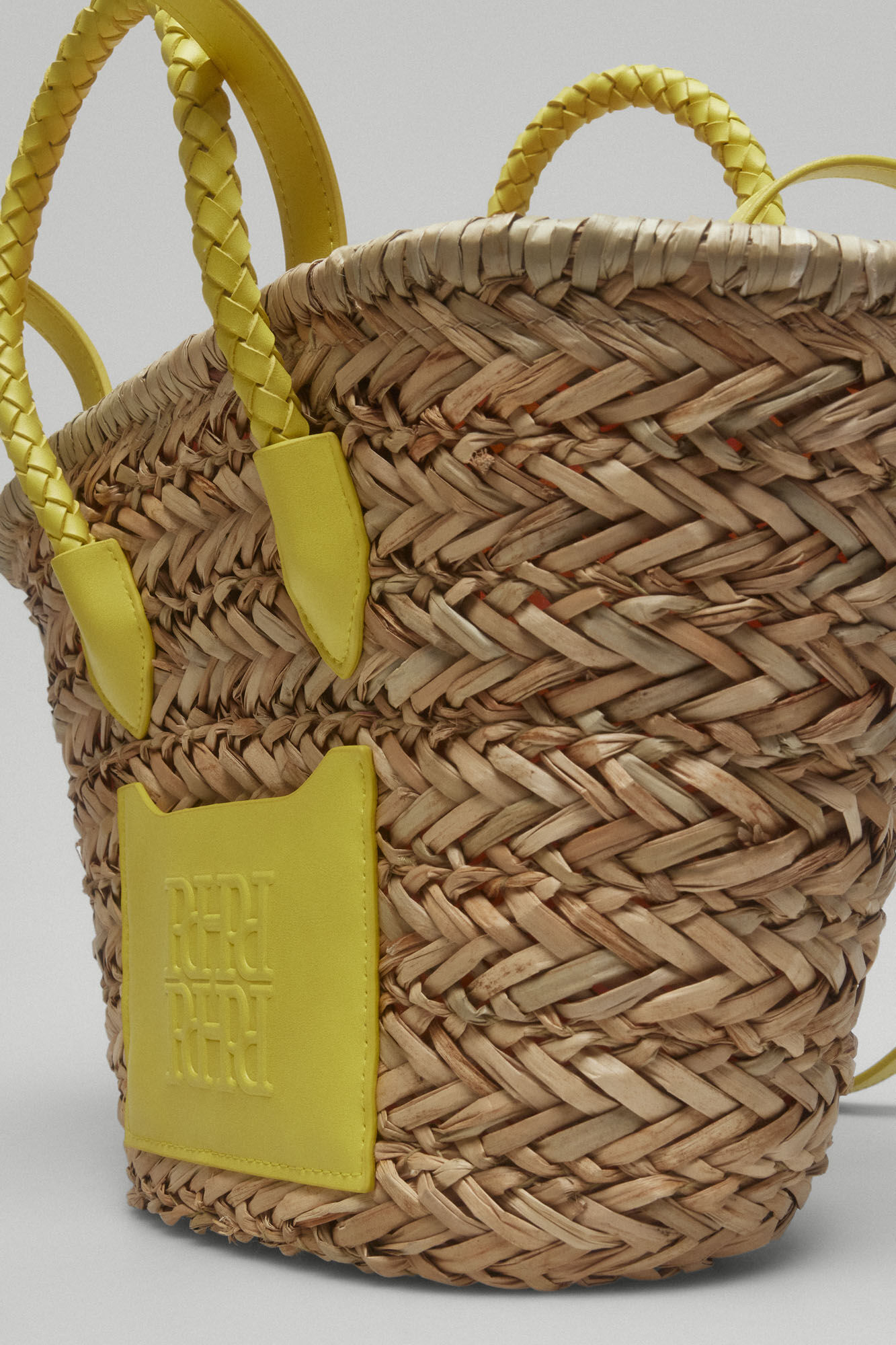 Pedro del Hierro Mini raffia basket bag with logo Yellow