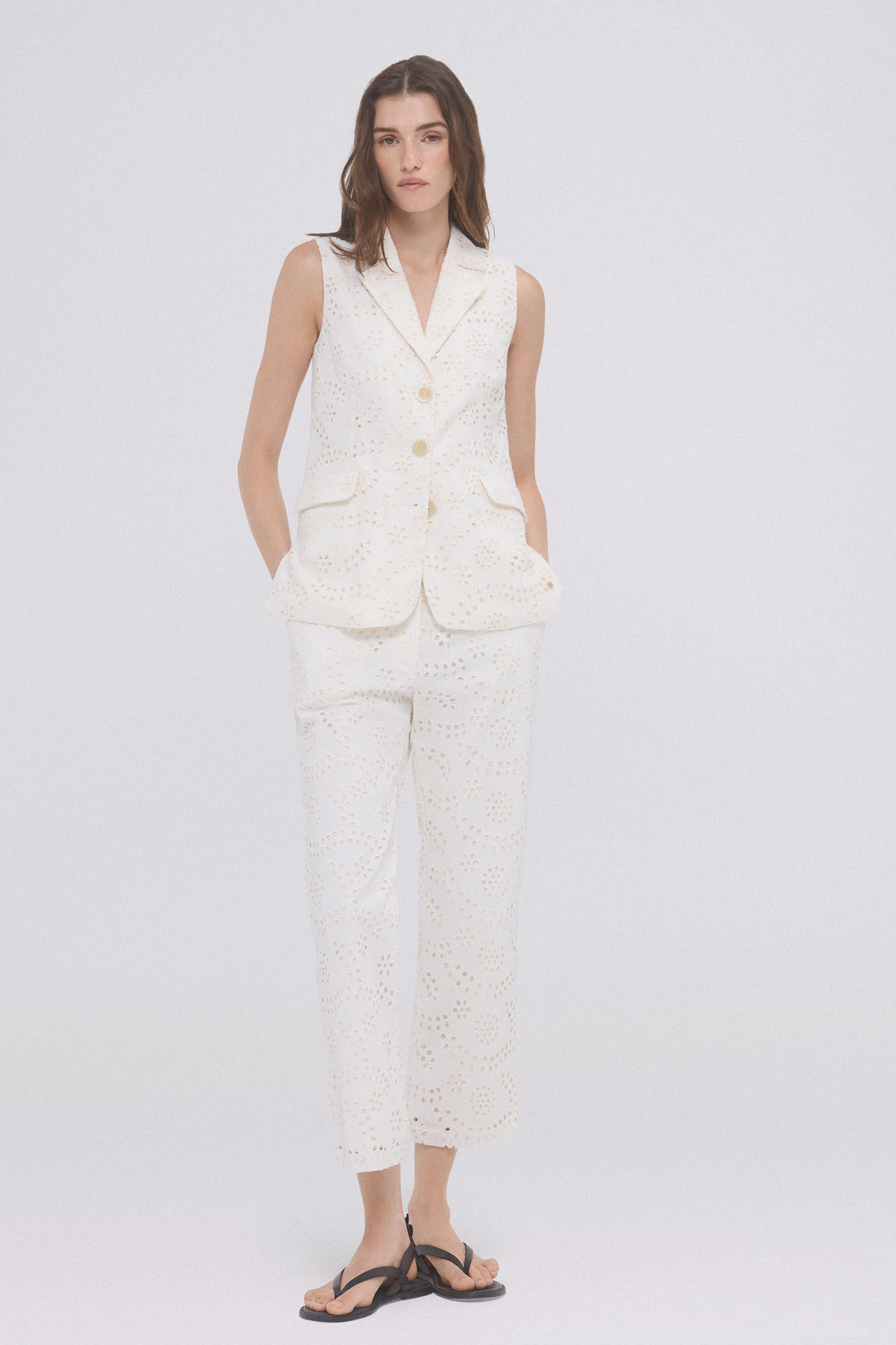 Pedro del Hierro Long waistcoat with slits Ecru