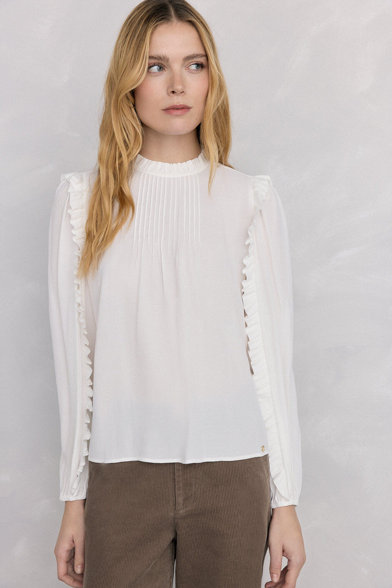 Pedro del Hierro Blusa de chiffon com babados Branco