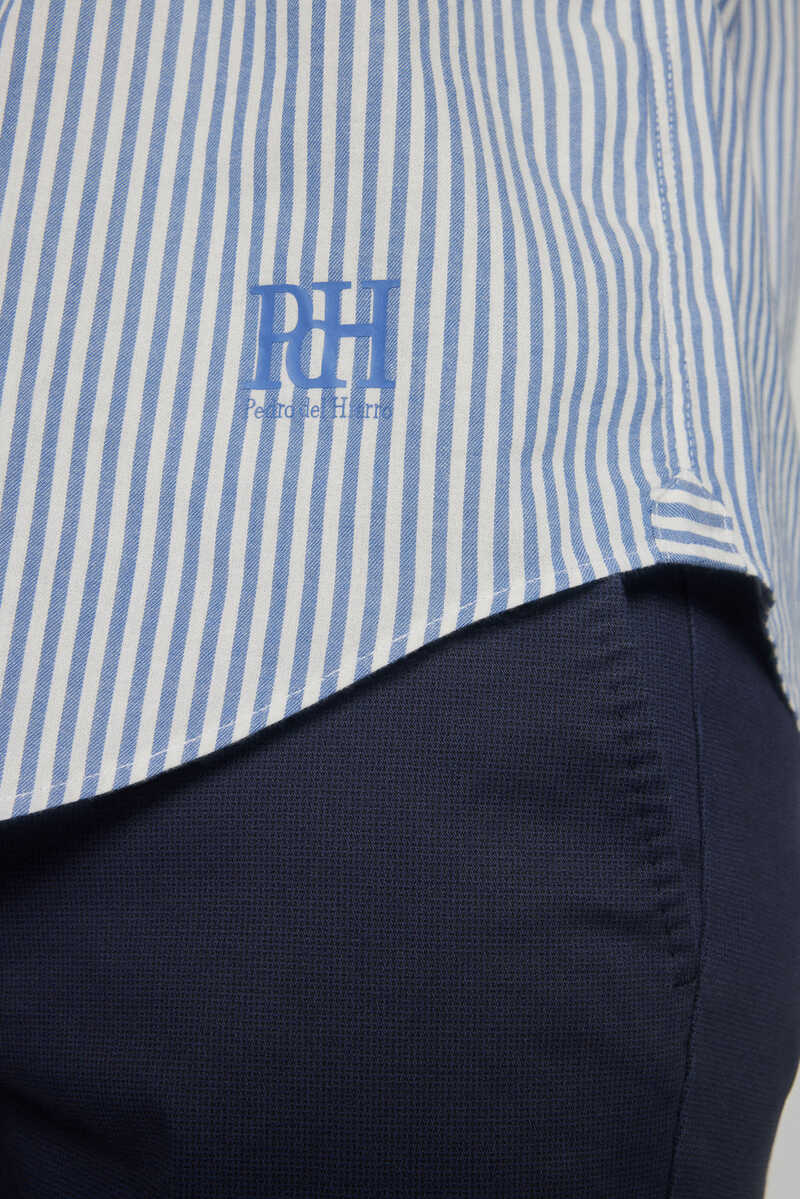 Pedro del Hierro Striped shirt with mandarin collar Blue
