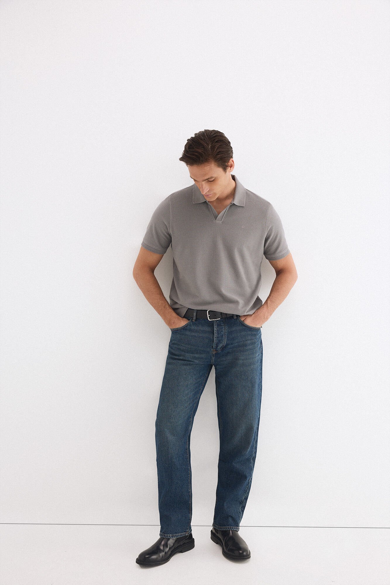 Pedro del Hierro Textured polo shirt Grey