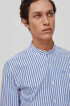 Pedro del Hierro Striped shirt with mandarin collar Blue