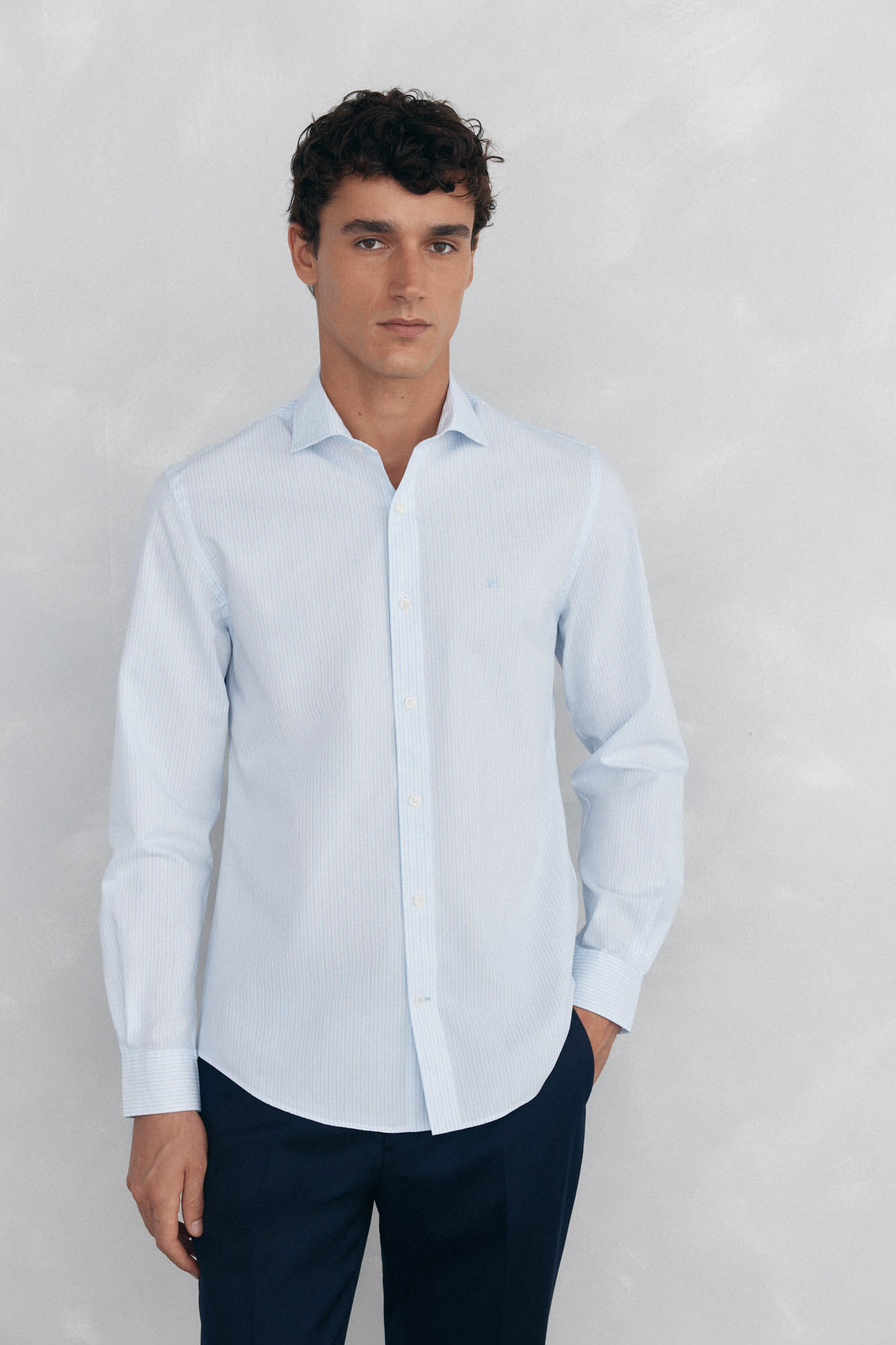 Pedro del Hierro Easy-iron striped shirt with anti-odor, slim fit Blue