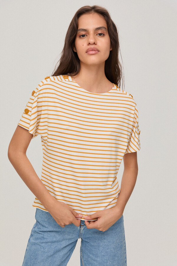 Pedro del Hierro Striped T-shirt with buttons Yellow
