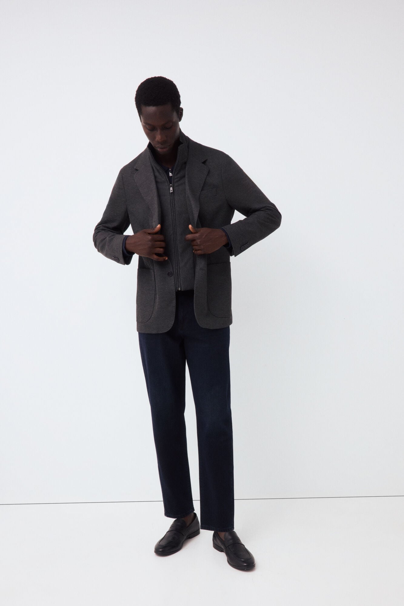 Pedro del Hierro Knit jacket with removable lining Grey