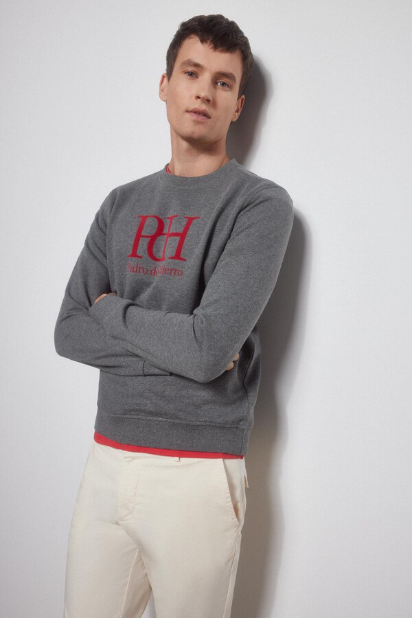 Pedro del Hierro crew neck sweatshirt logo Grey