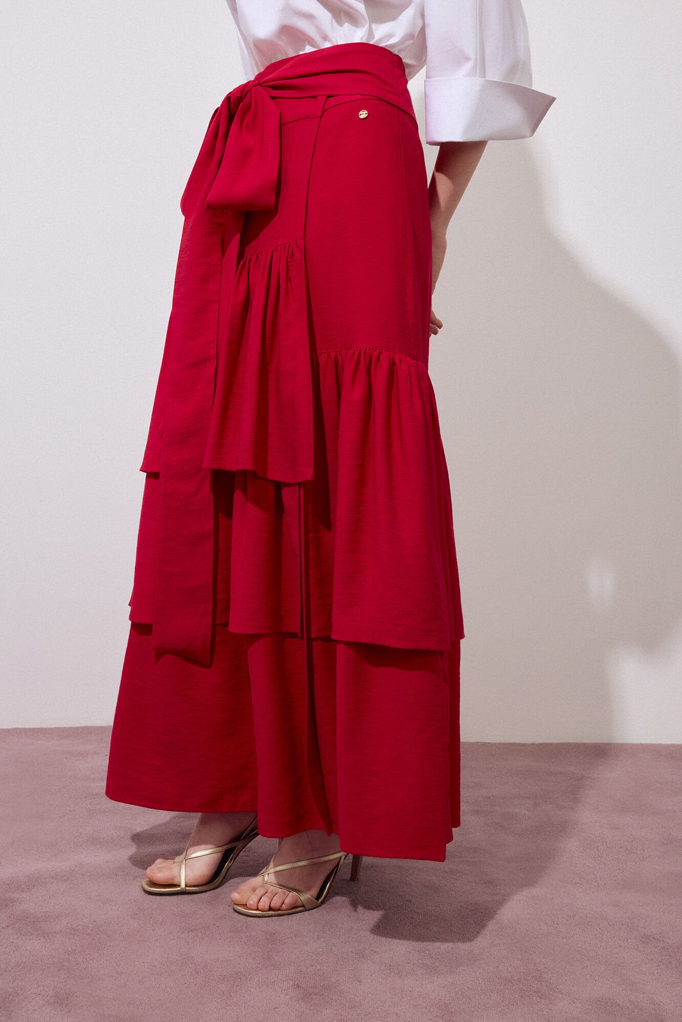 Pedro del Hierro Falda larga volantes Rojo