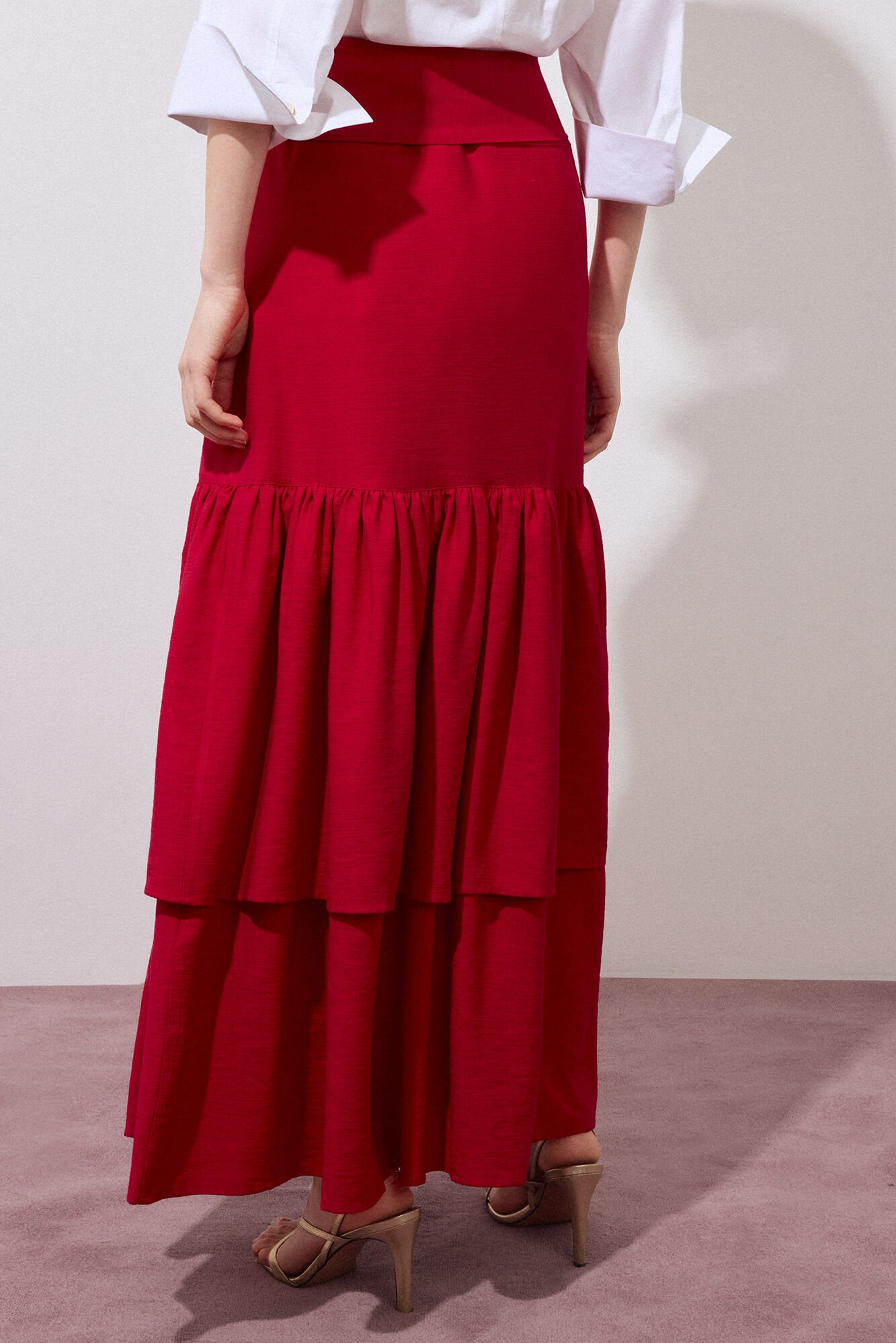 Pedro del Hierro Long ruffle skirt Red