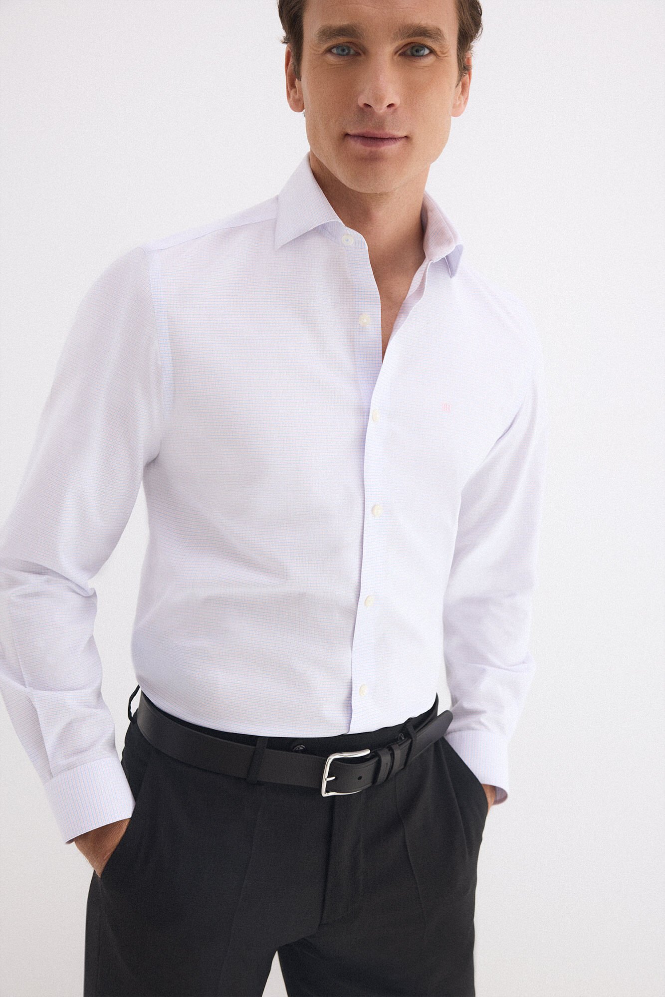 Pedro del Hierro Plaid non-iron stain-resistant dress shirt Pink