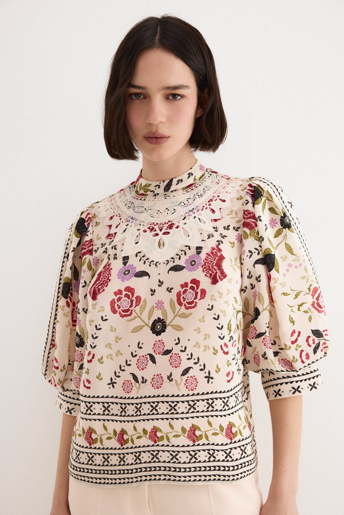 TFP by Tamara Falc&oacute; Printed and embroidered blouse Ecru