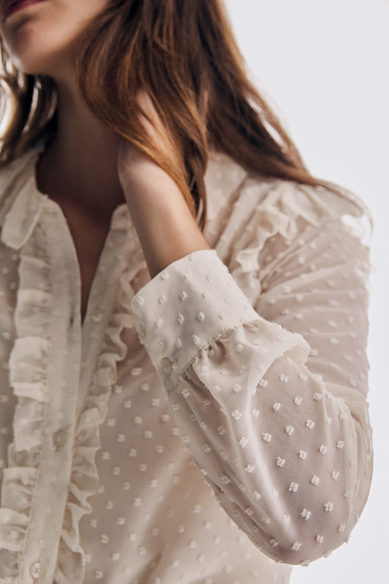 Pedro del Hierro Dot tulle romantic blouse Beige