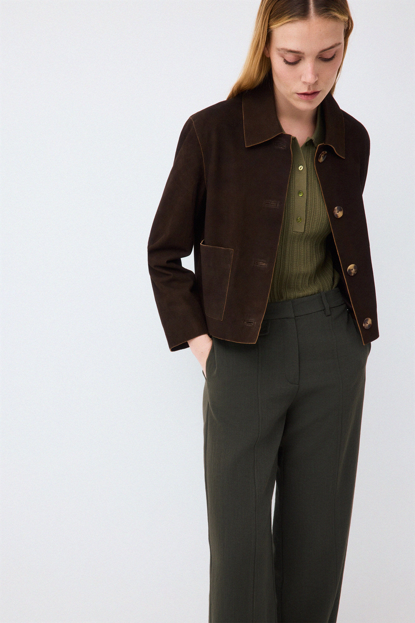Pedro del Hierro Suede button jacket Brown