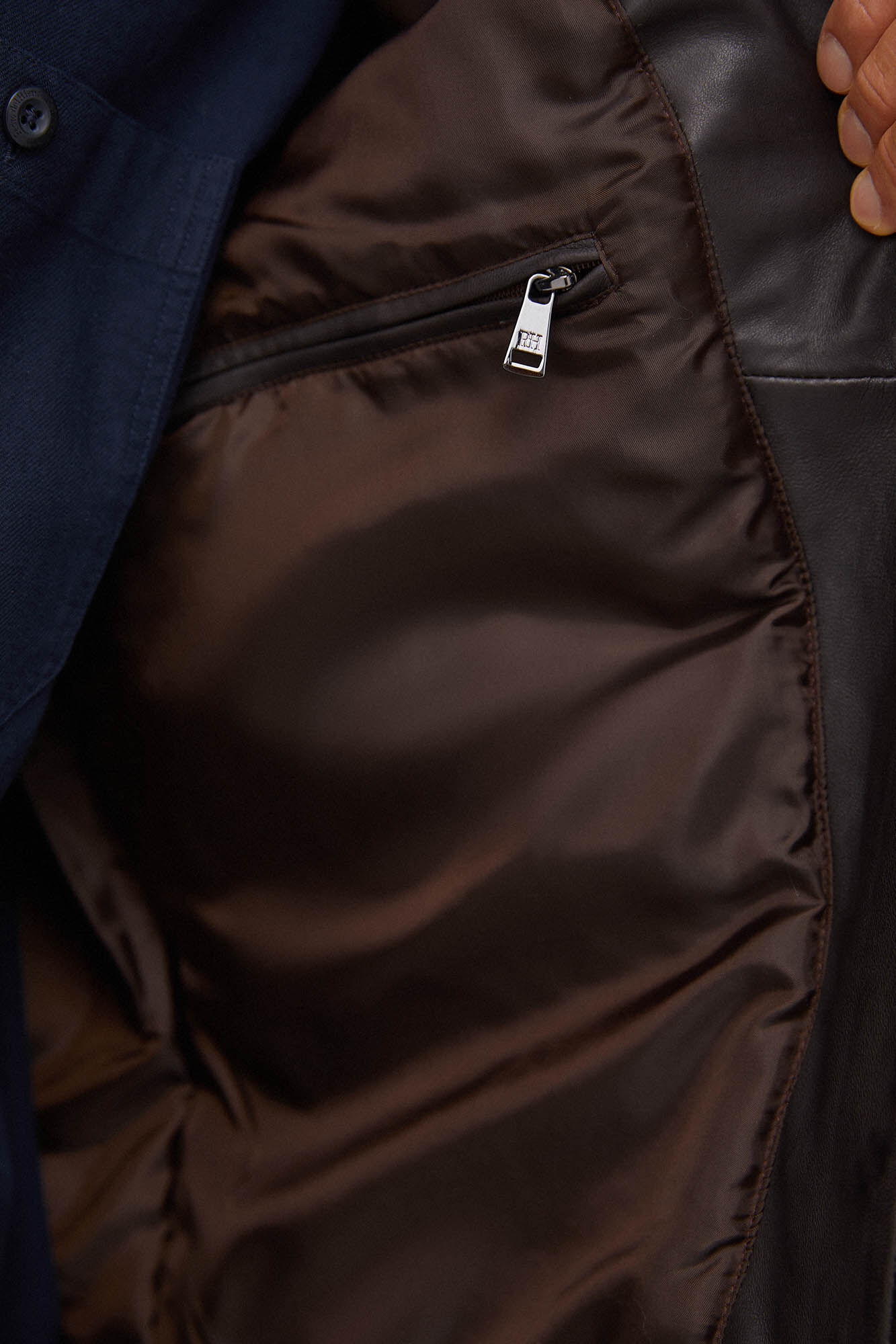 Pedro del Hierro Cazadora piel cuatro bolsillos Brown