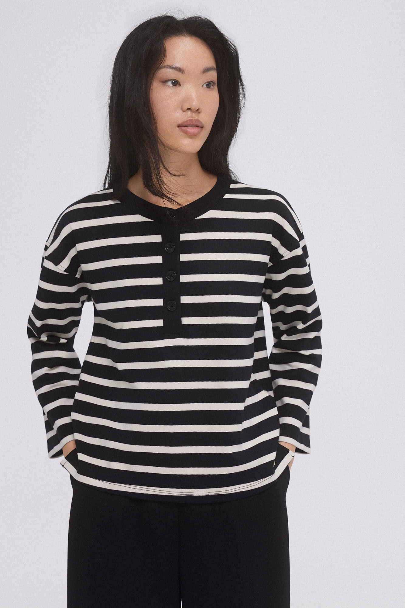 Pedro del Hierro Sudadera rayas botones Negro