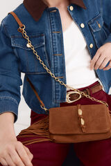 Pedro del Hierro Bandolera piel flecos Marr&oacute;n