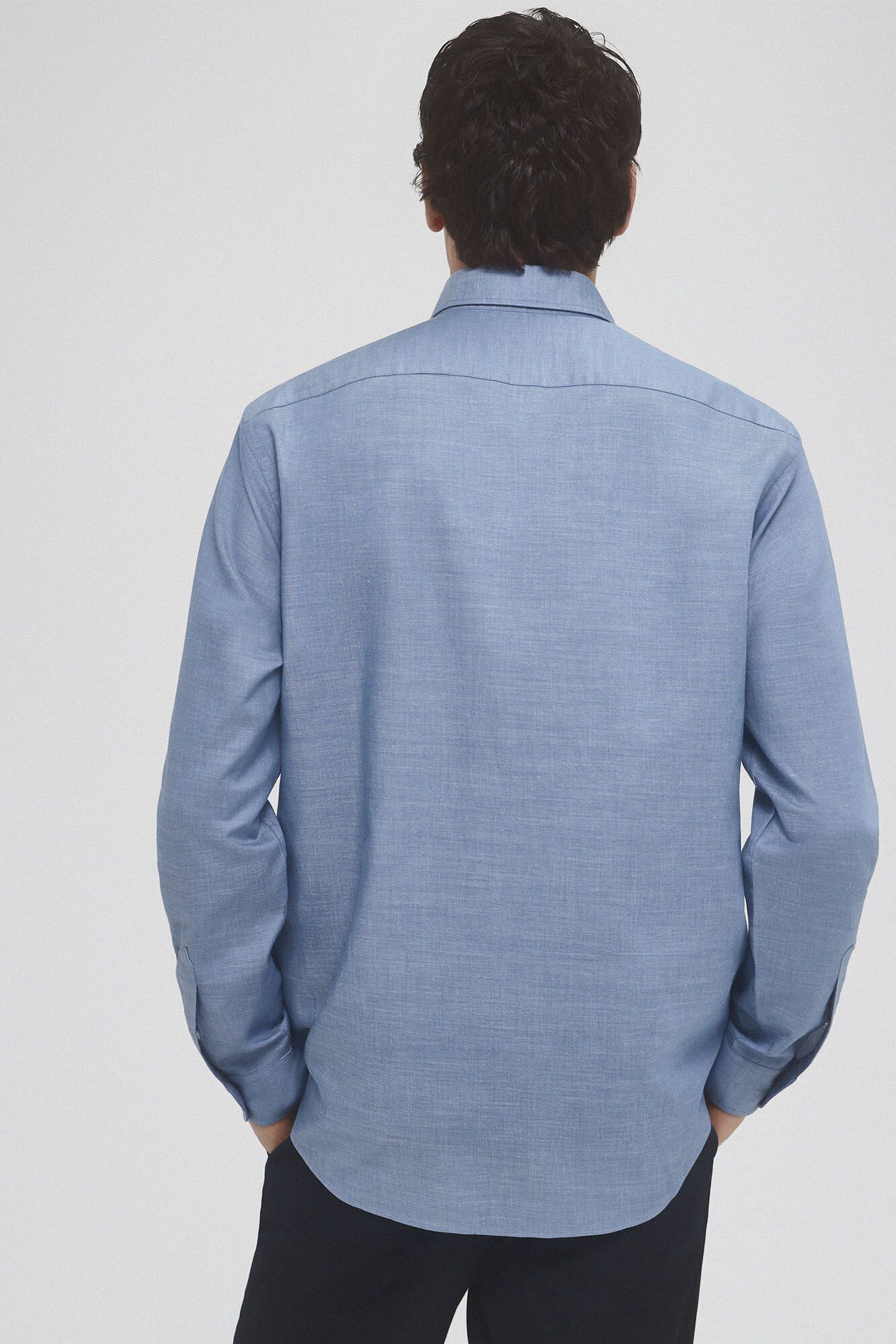 Pedro del Hierro Striped ramie cotton shirt Blue