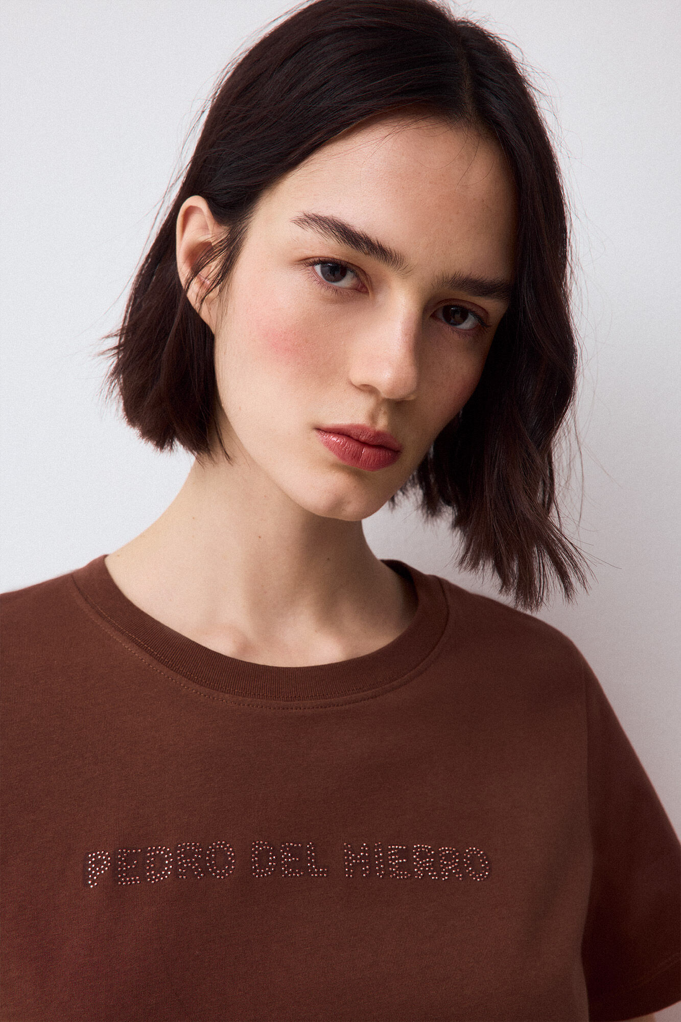 Pedro del Hierro Print logo T-shirt with studs Brown