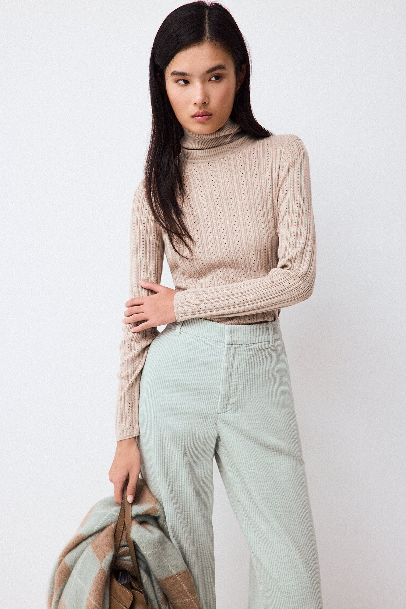 Pedro del Hierro Basic cross-knit funnel neck jumper Brown