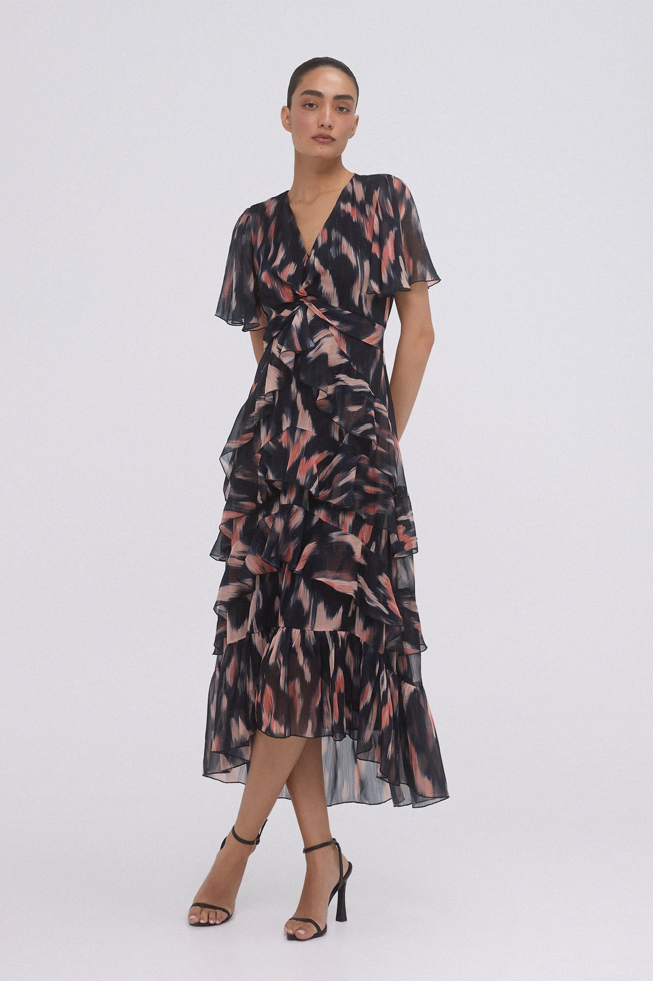 Pedro del Hierro Vestido midi con volantes Gris