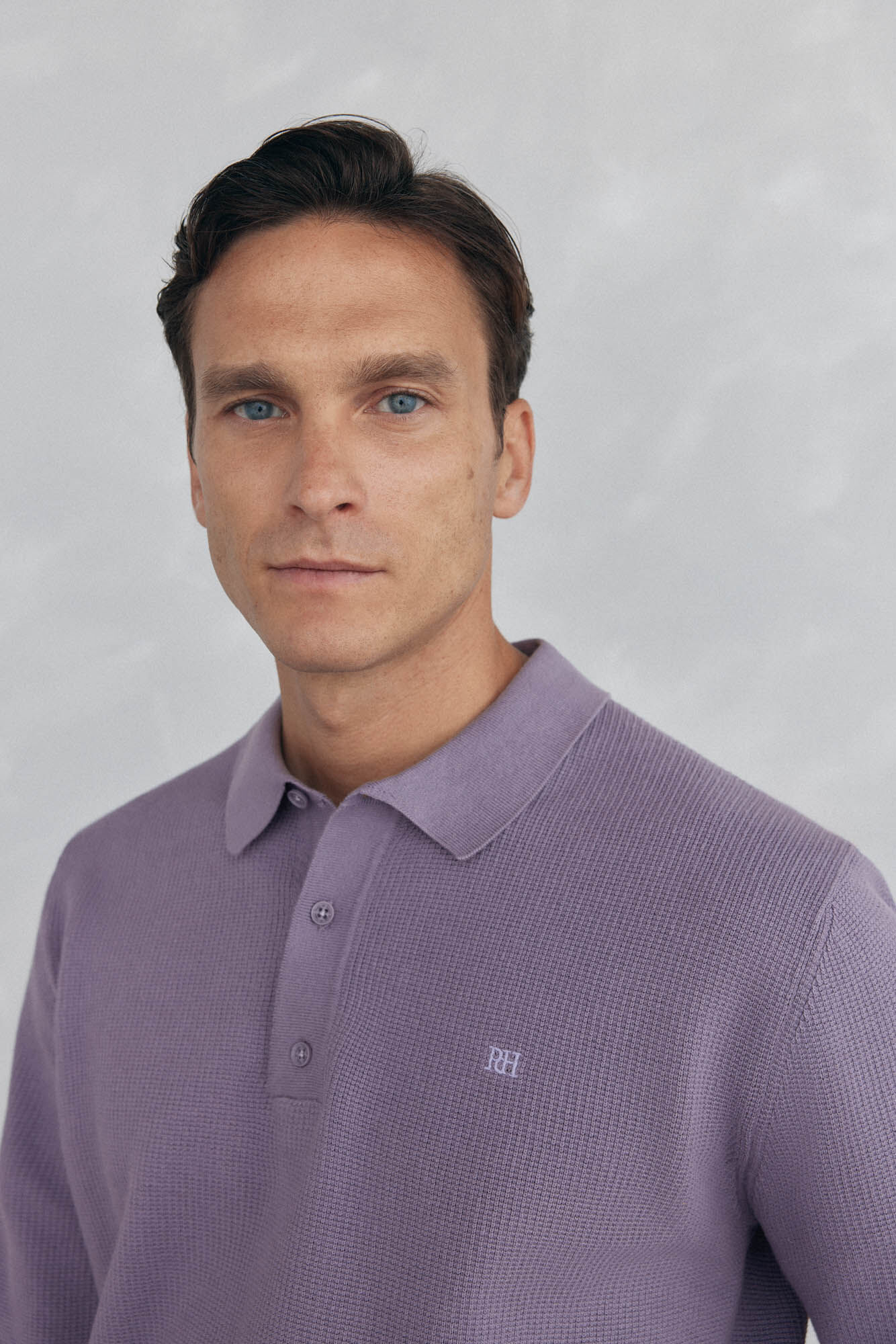 Pedro del Hierro Fine knit structured polo shirt neck jersey-knit  Purple