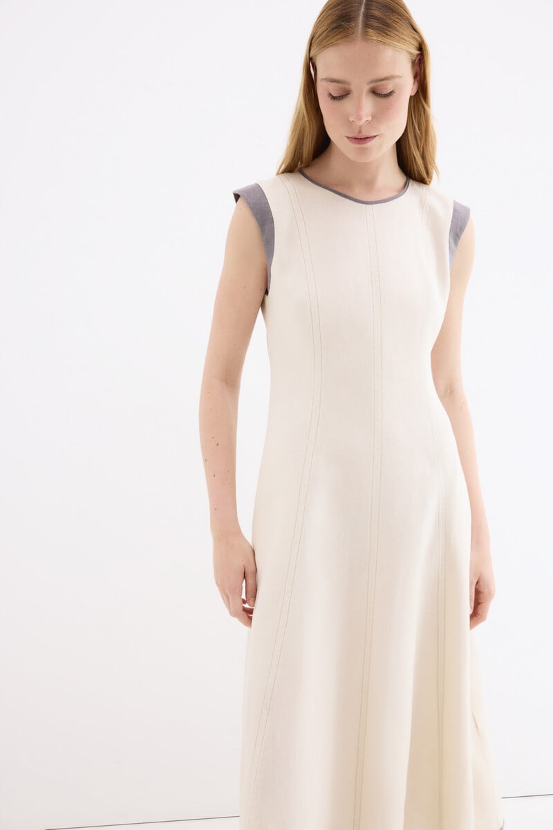 Pedro del Hierro Midi slit dress Ecru