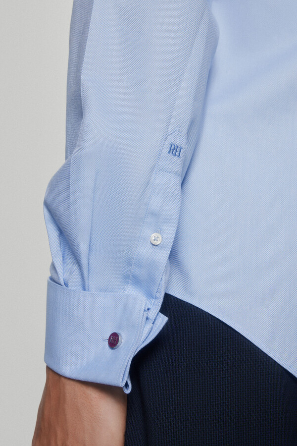 Pedro del Hierro camisa elegante de botões de punho estrutura lisa non-iron + antimanchas Azul